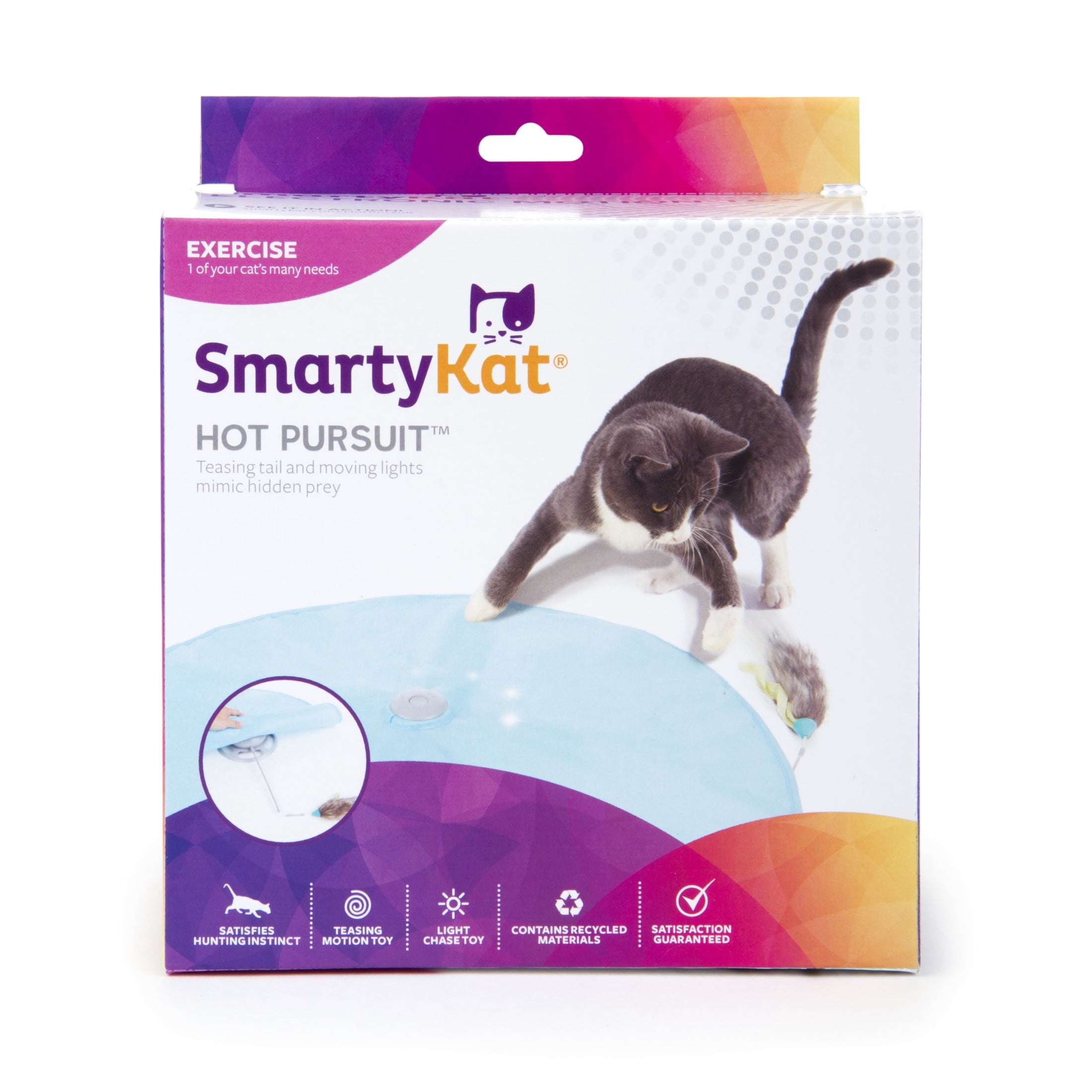 SmartyKat Hot Pursuit Electronic Concealed Motion Cat Toy with Light and Faux Fur Wand (One Size) ubl4u