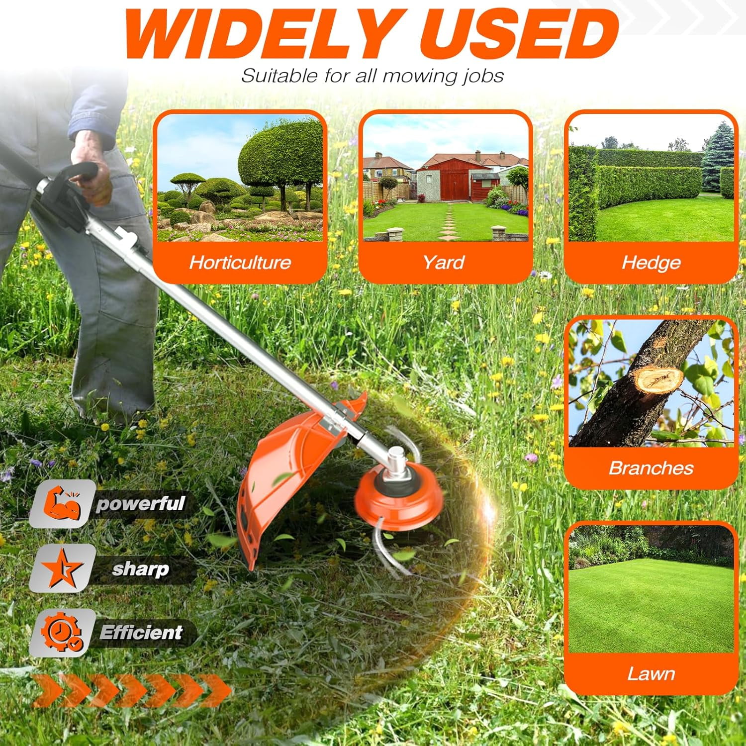 Baotree 52cc 2-Stroke 6-in-1 Gas Powered Multi-Tool Trimmer and Edger (Orange, 39.4 in Extension Pole) potq7