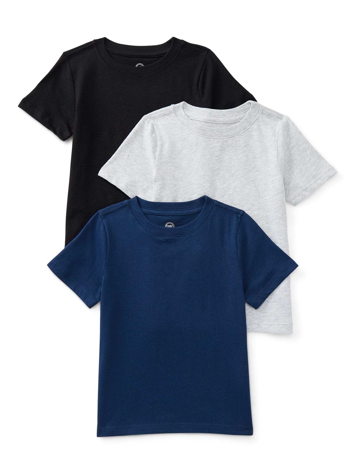 Wonder Nation Toddler Boys Short Sleeve Crewneck T-Shirts (Blue, 3-Pack, 18M-5T) x1tv8