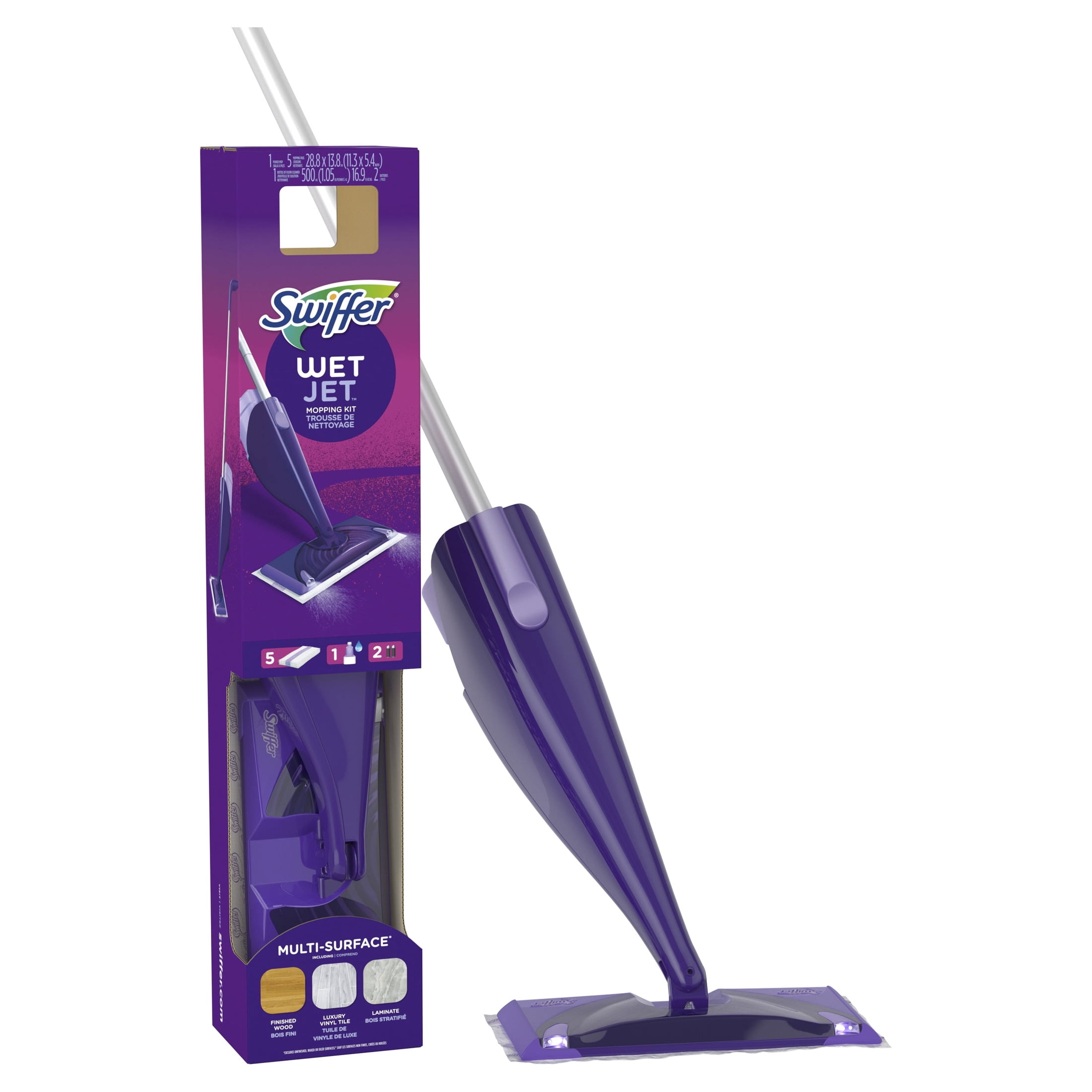 Swiffer WetJet Hardwood Floor Mop Starter Kit with Cleaning Solution and Pads (Unscented, 7-Piece Set) 892ey