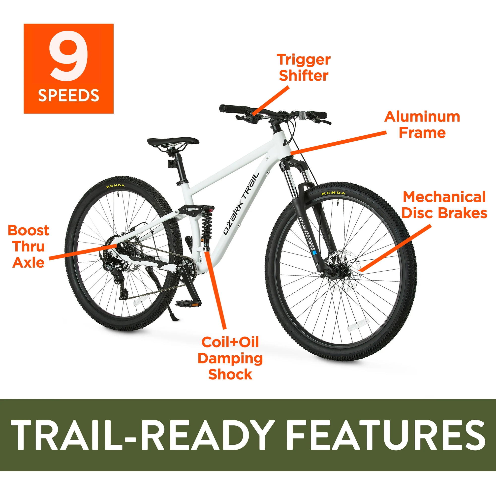 Ozark Trail 29 in FS.2 Slalom Full Suspension Mountain Bike (Off-White, Large Frame) f47h4