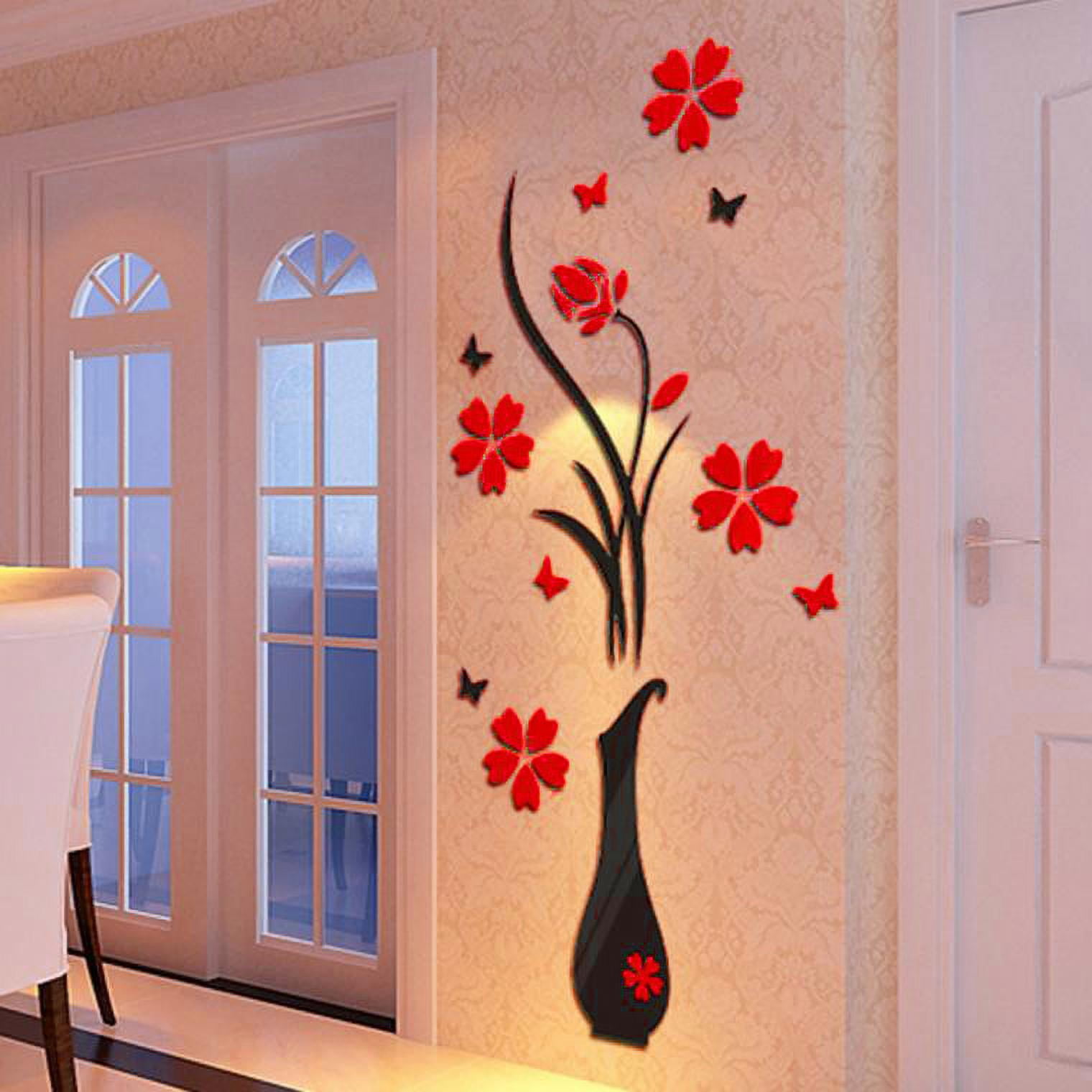 Fdelink 3D Acrylic Wall Decal Vase Flower Tree Art Decor (Black, 31.5 in x 15.7 in) ebdun