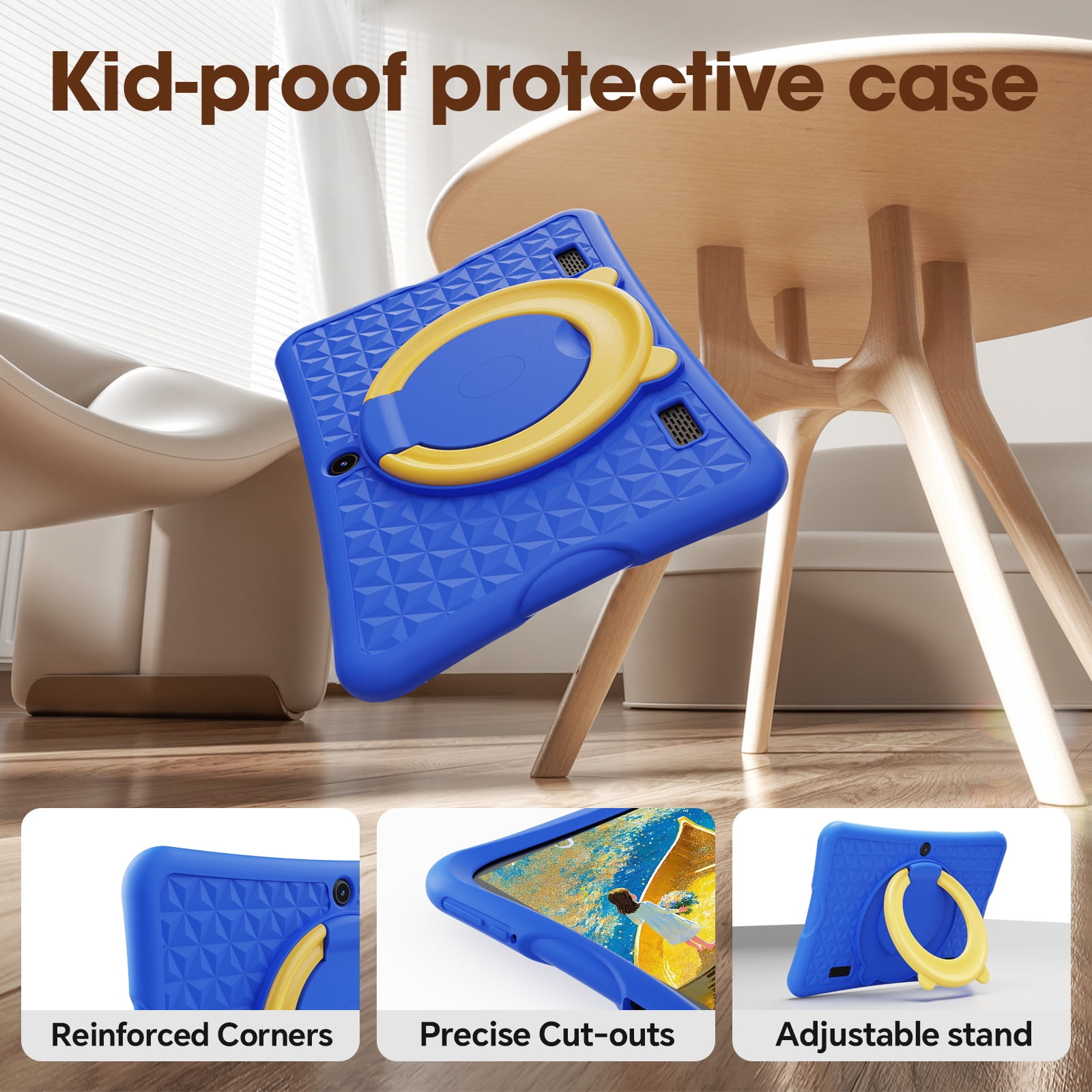 Haudio 10.1 in Android 15 Kids Tablet, Educational Learning Device with Parental Control and Shockproof Case (Blue, 64GB) 82xj8