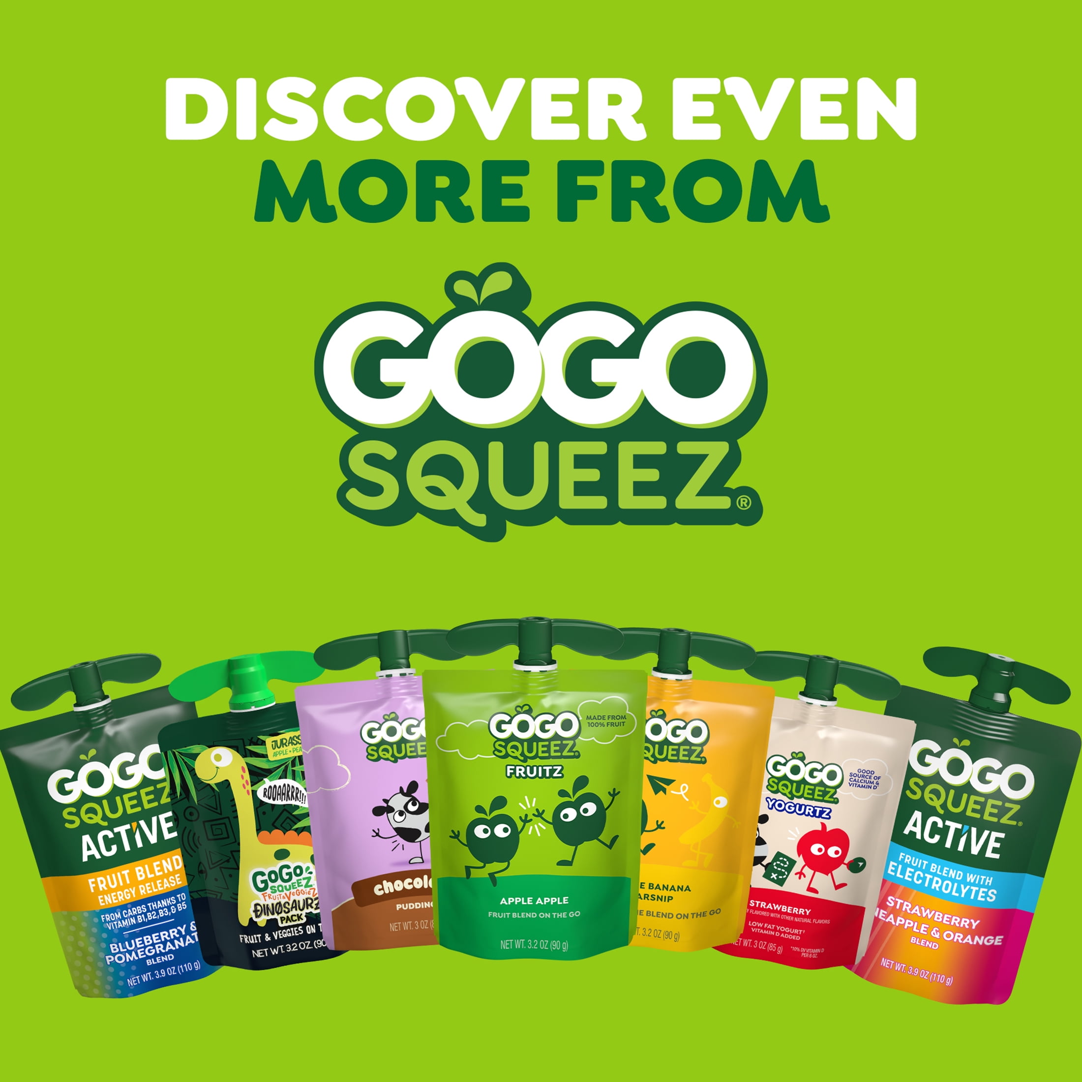 GoGo squeeZ Fruit Puree Applesauce Pouches, No Sugar Added, Apple Apple Flavor (3.2 oz, 24 Pack) m58y9