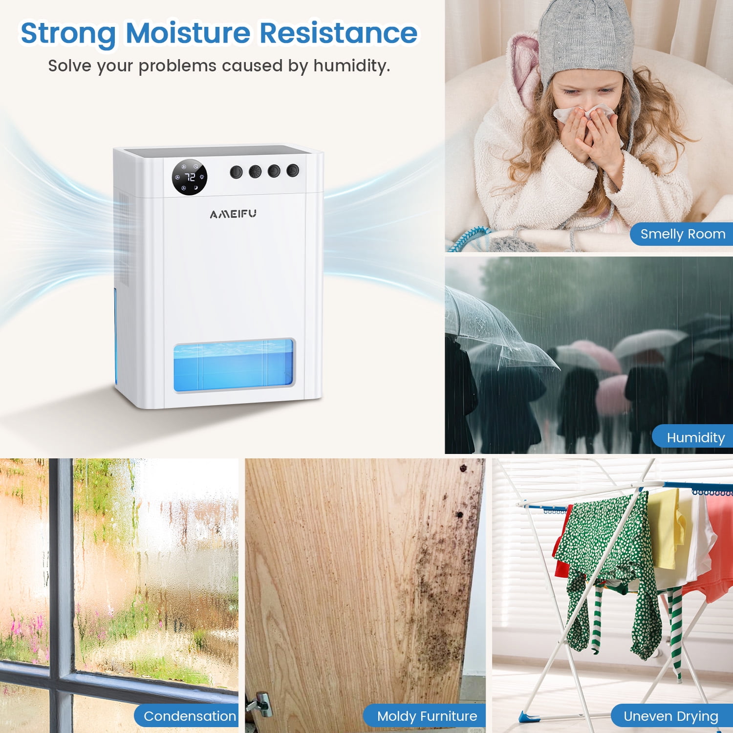 AMEIFU Dehumidifier for Home, Quiet Air Moisture Remover with Auto Shut-off (White, 1.06 gal) oiiy4