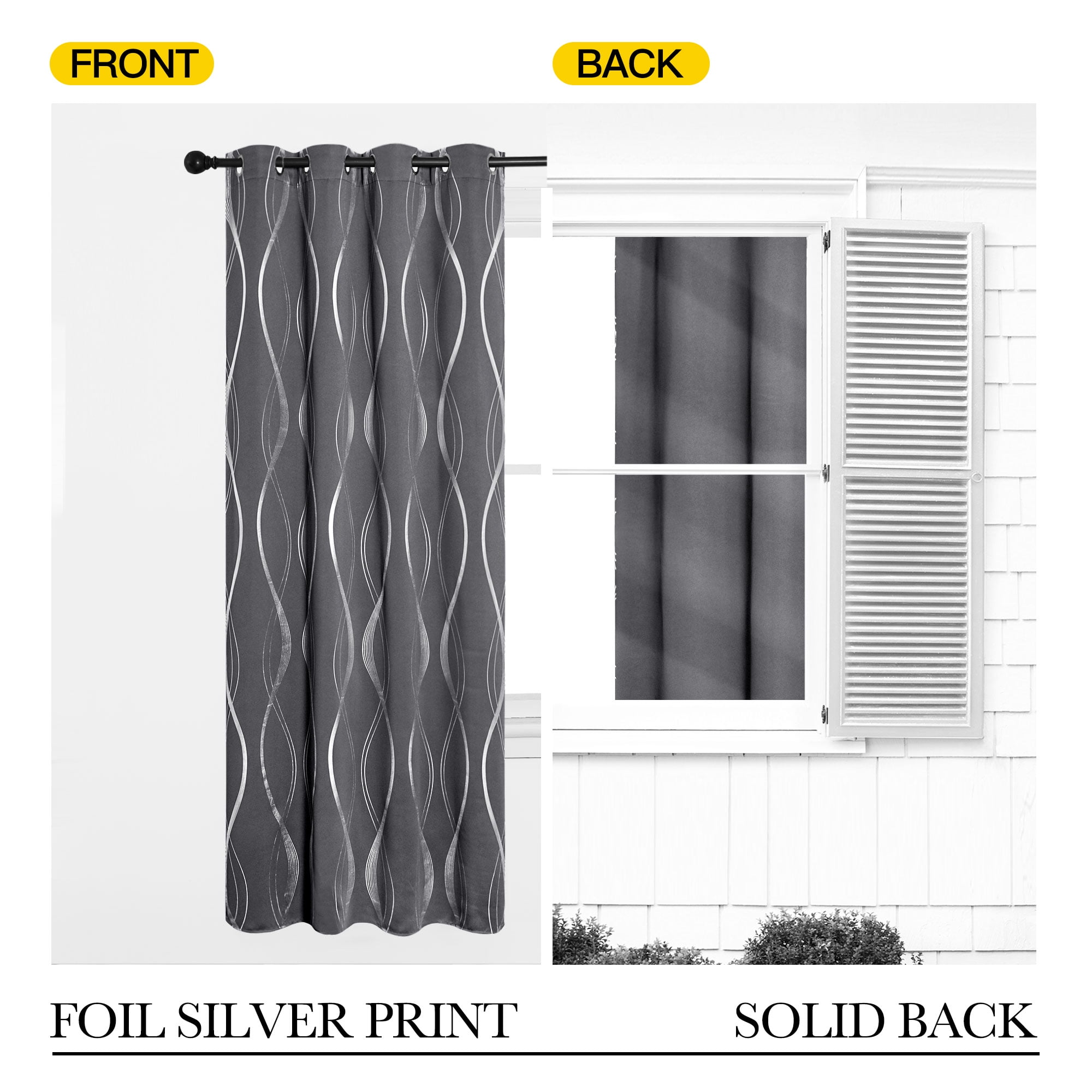 NICETOWN Blackout Curtains Thermal Insulated Room Darkening Drapes with Embossed Wave Design (Grey, 52 in x 84 in, 2 Panels) 0r3c0
