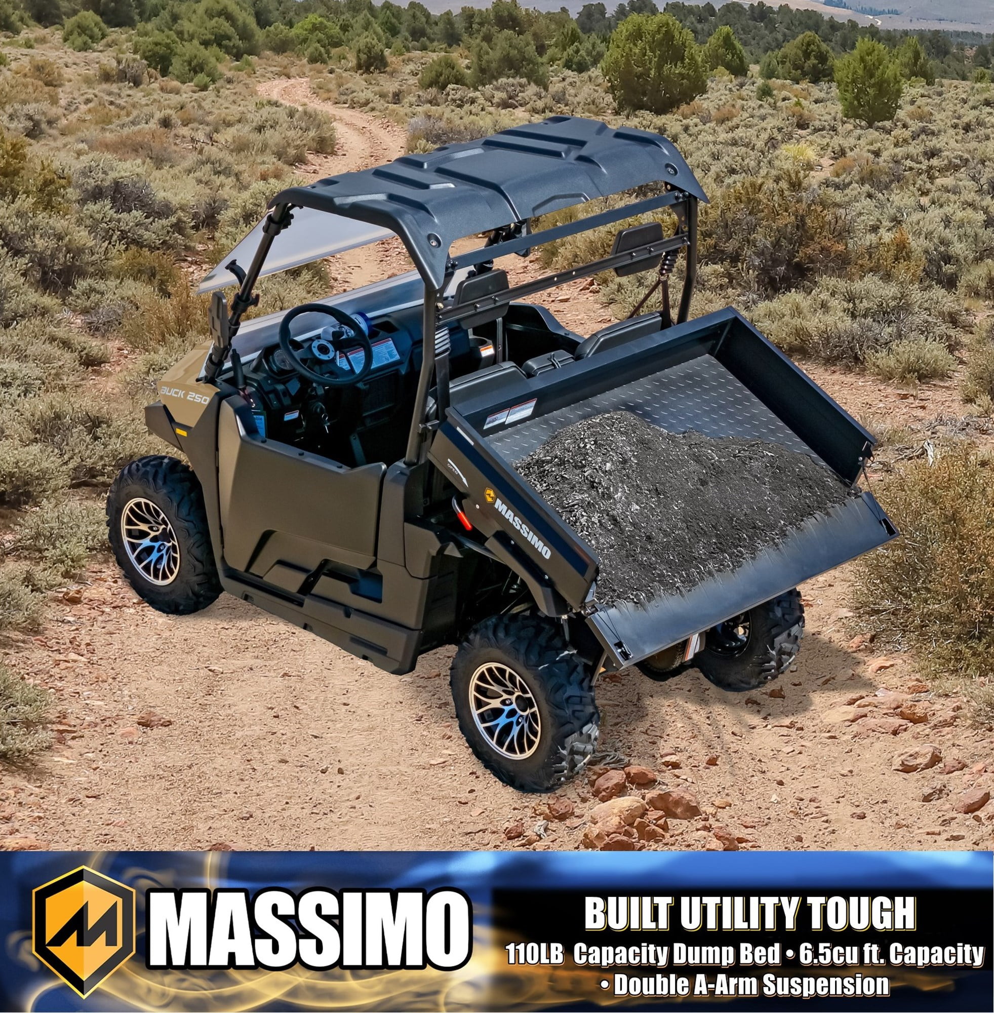 Massimo Buck 250 Side by Side UTV with Dumping Cargo Bed (Quicksand, 177cc) 5tcc7 - Image 2