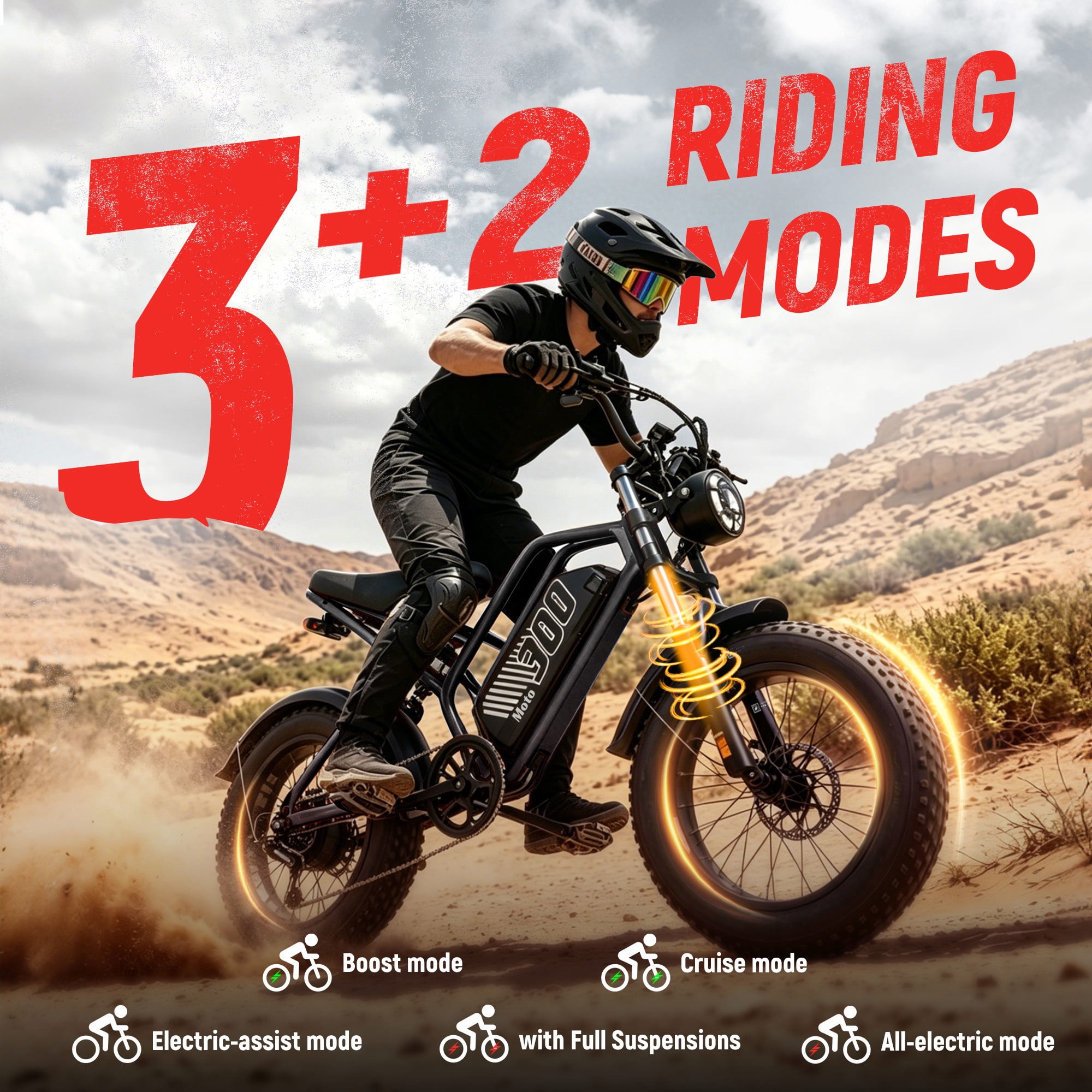 ESKUTE Electric Dirt Bike for Adults and Teens, 1500W Motor, 30 MPH, 48V 20.8Ah Battery, 20 in Fat Tires, 7-Speed, NFC Unlock (Black) l7u3h
