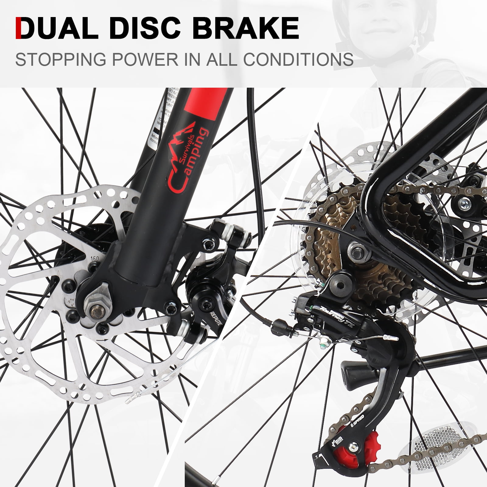 Ktaxon 24 in Mountain Bike with Shimano 21 Speed Drivetrain and Disc Brakes (Black Red, 24 in) 7gah1