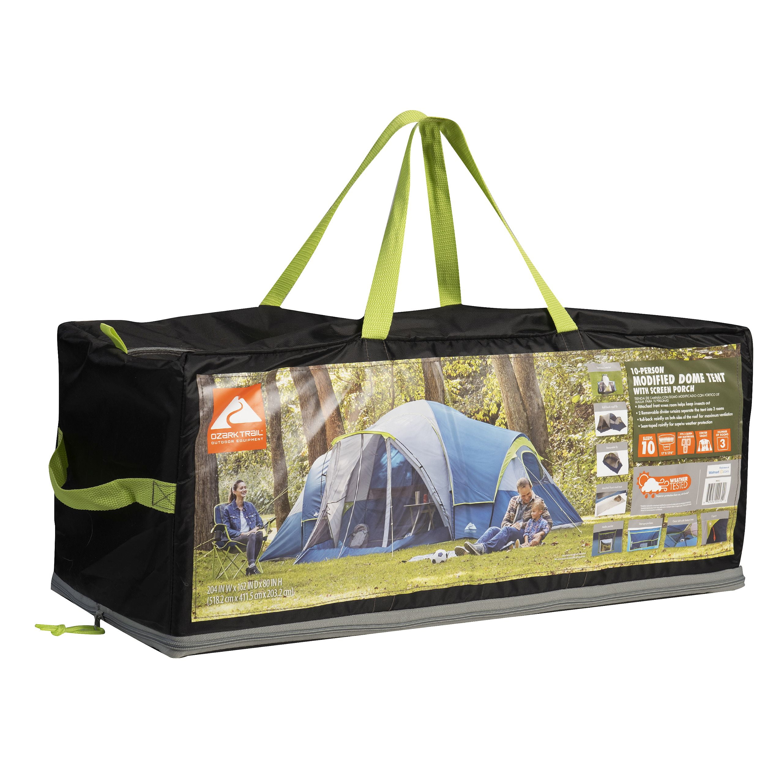 Ozark Trail 10-Person Dome Tent with Screen Porch (3-Room Family Camping Tent, 17 ft x 8.5 ft) gu8o0