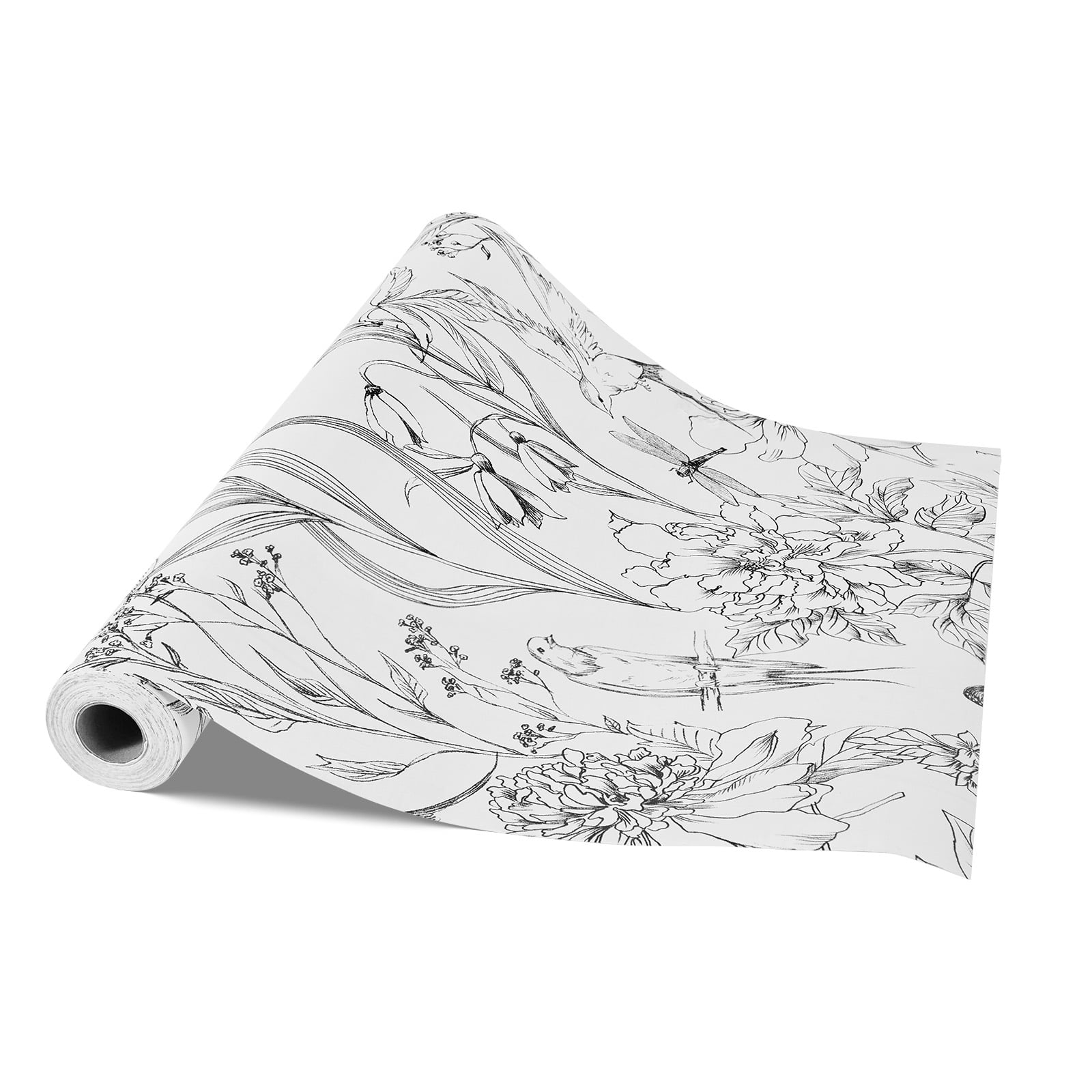 KFFKFF Peel and Stick Wallpaper, Botanical Floral Contact Paper, Waterproof Self-Adhesive Vinyl for Home Decor (White, 17.7 in x 32.8 ft) ok40v