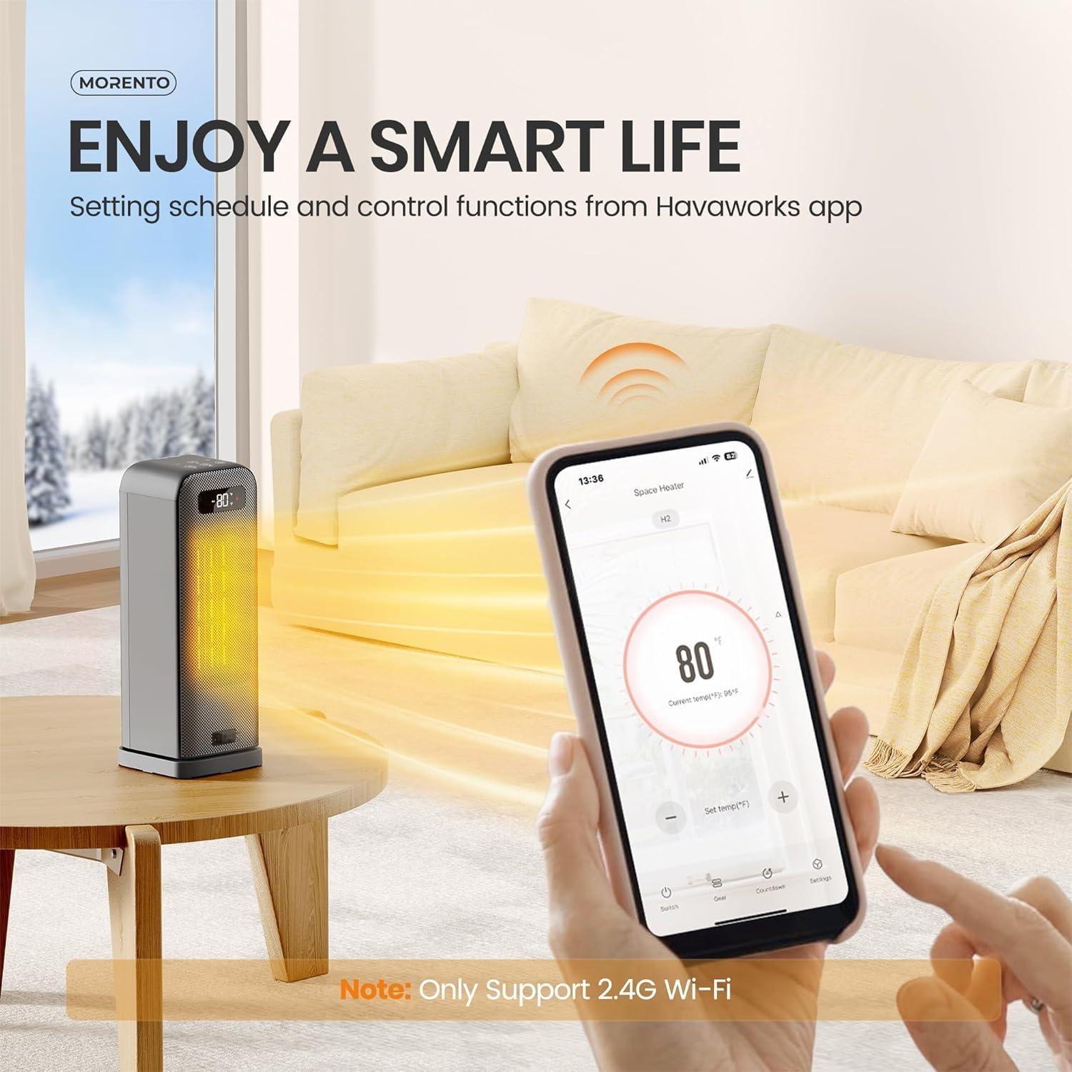 Initio Portable PTC Ceramic Space Heater, Fast Heating with Remote and App Control (Black) hibz0