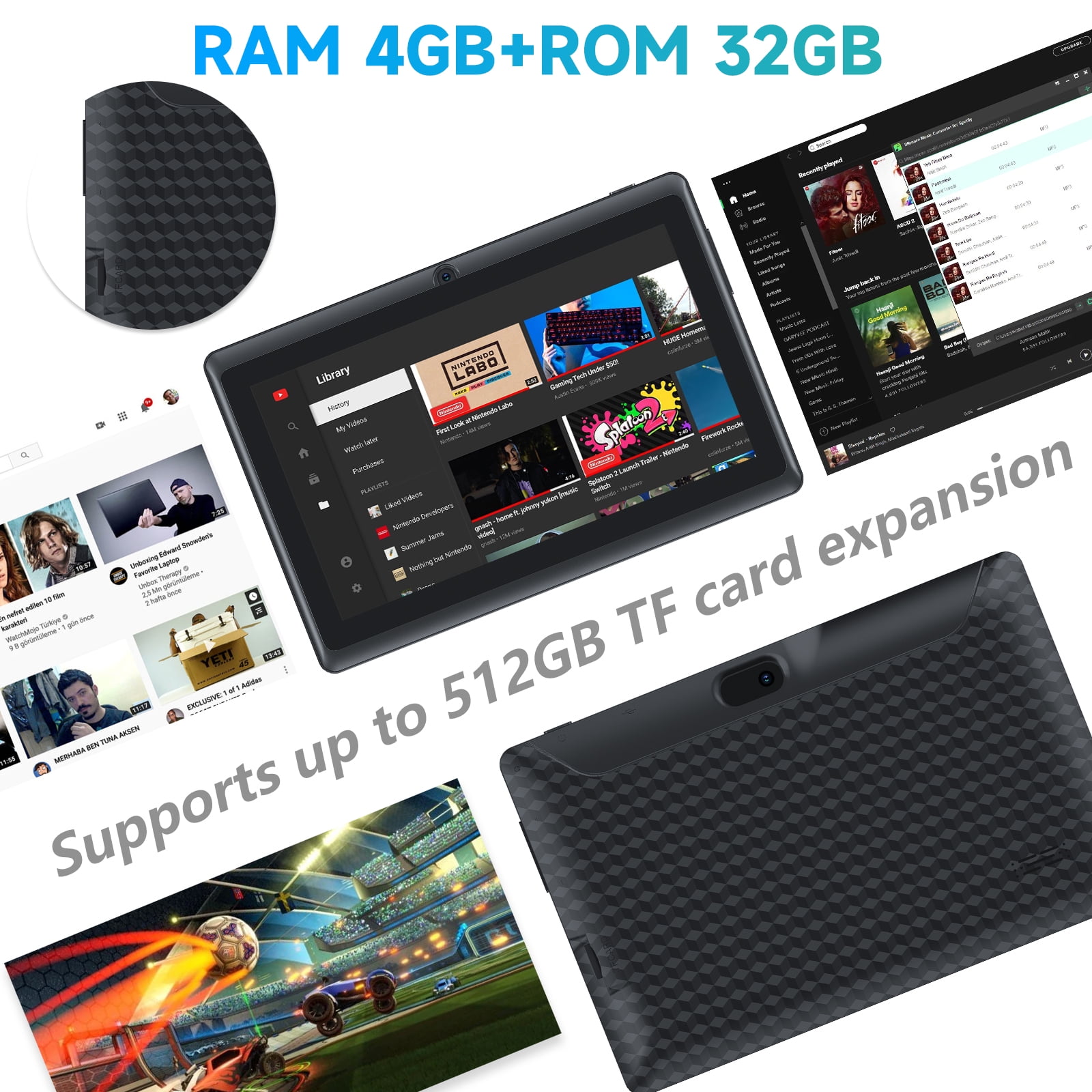 ATOZEE Android Tablet 7 Inch IPS HD Display Quad-Core 4GB RAM 32GB ROM WiFi Bluetooth (Black, 7 in) 1bzaw