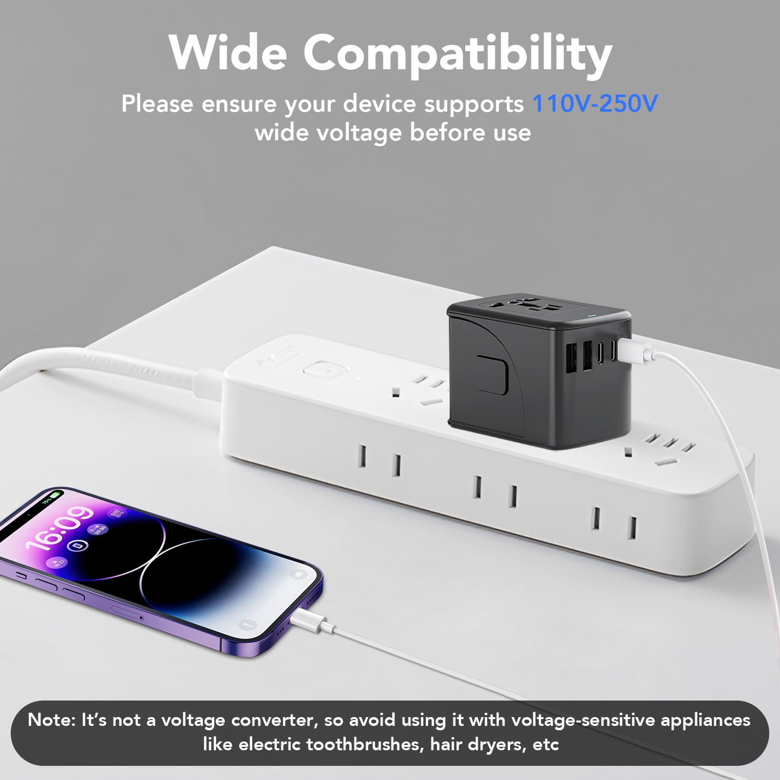 FAMOO Universal Travel Adapter International Power Plug with 3 USB-C and 2 USB-A Ports (Black) epx76