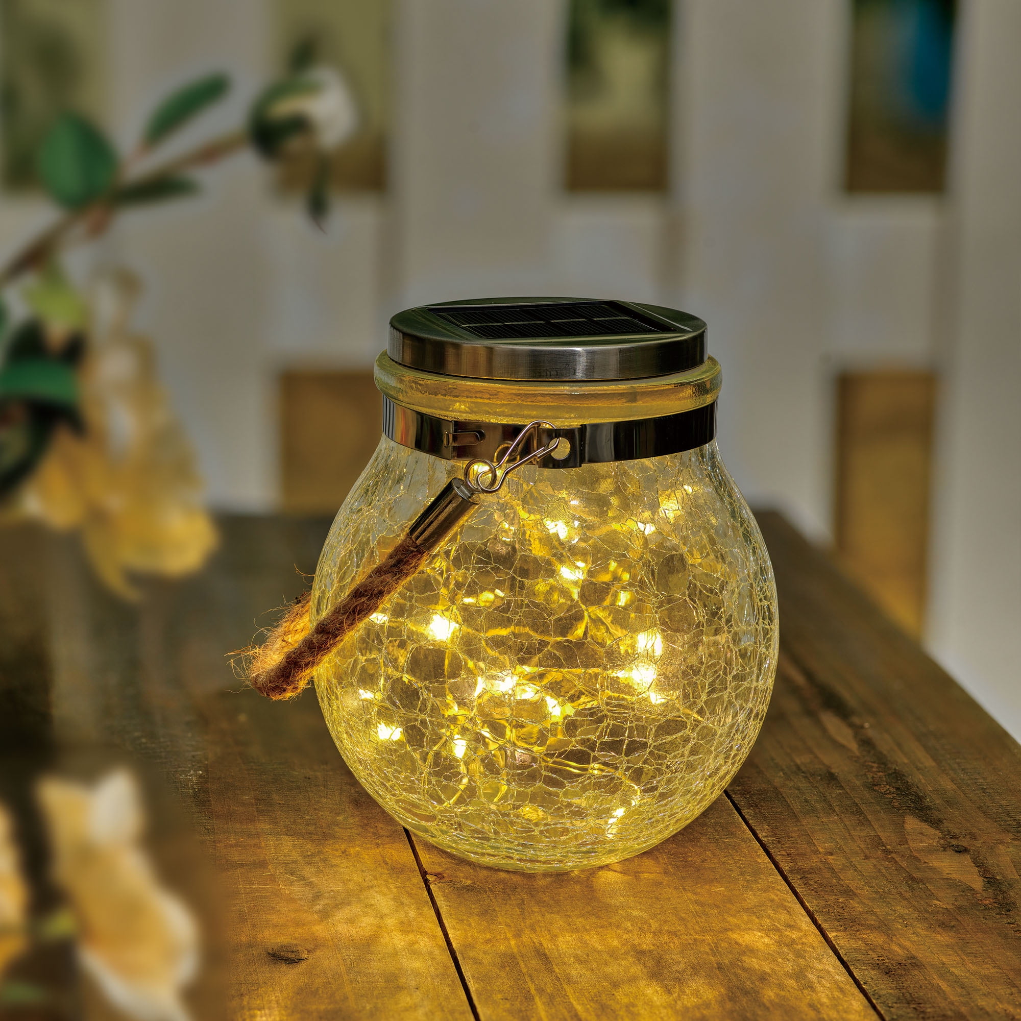 Mainstays Crackle Glass Solar Powered Jar Light with Warm White LED (5.5 in) n8e4s