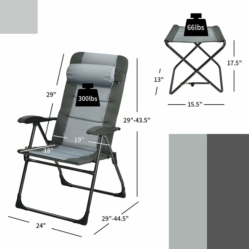 Spaco 7-Position Adjustable Reclining Beach Chair with Headrest and Footrest (Gray, 2 Pack) 0m3s9