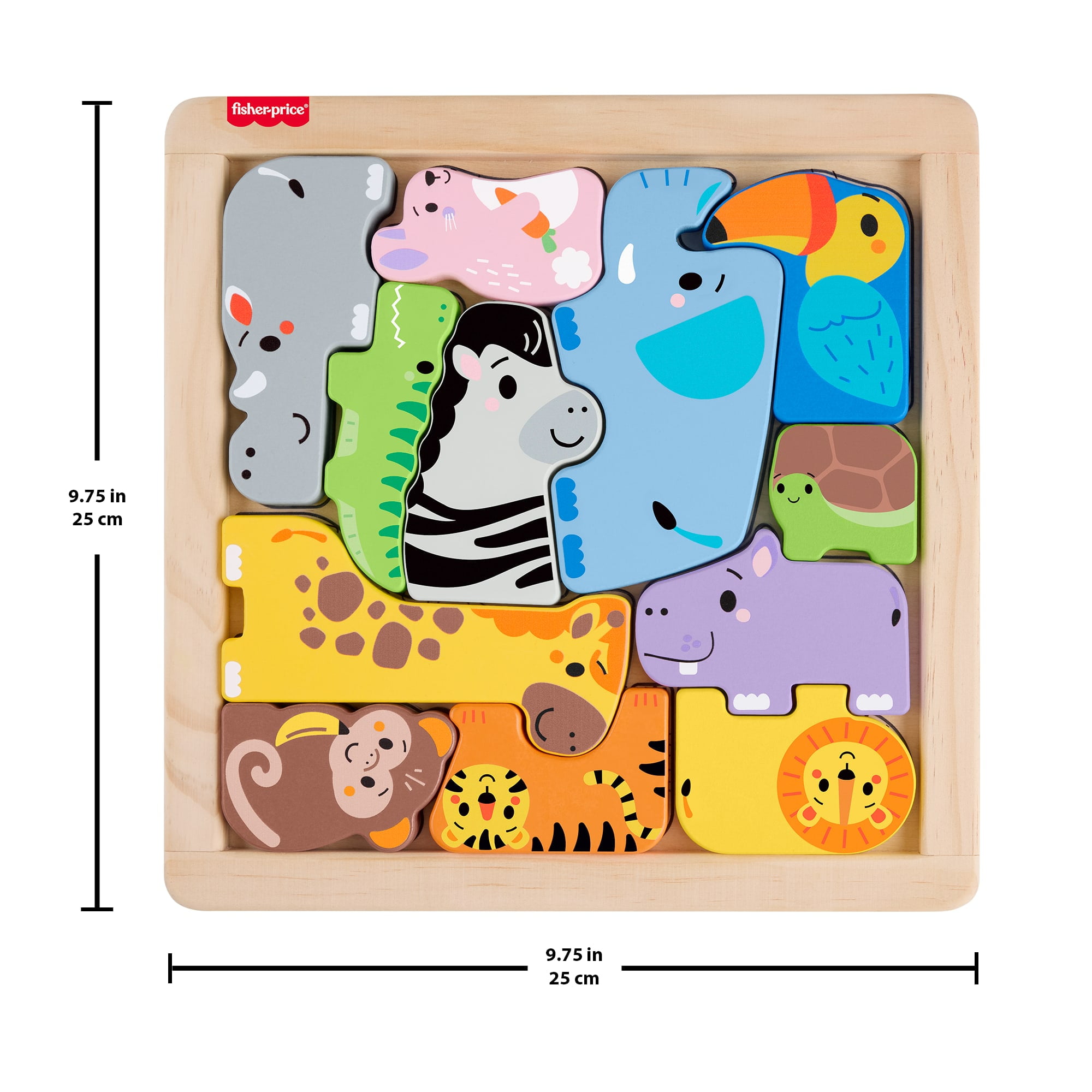 Fisher-Price Wooden Animal Puzzle, Shape-Sorting Activity Set for Toddlers (Multicolor, 12-Piece) n2dh8