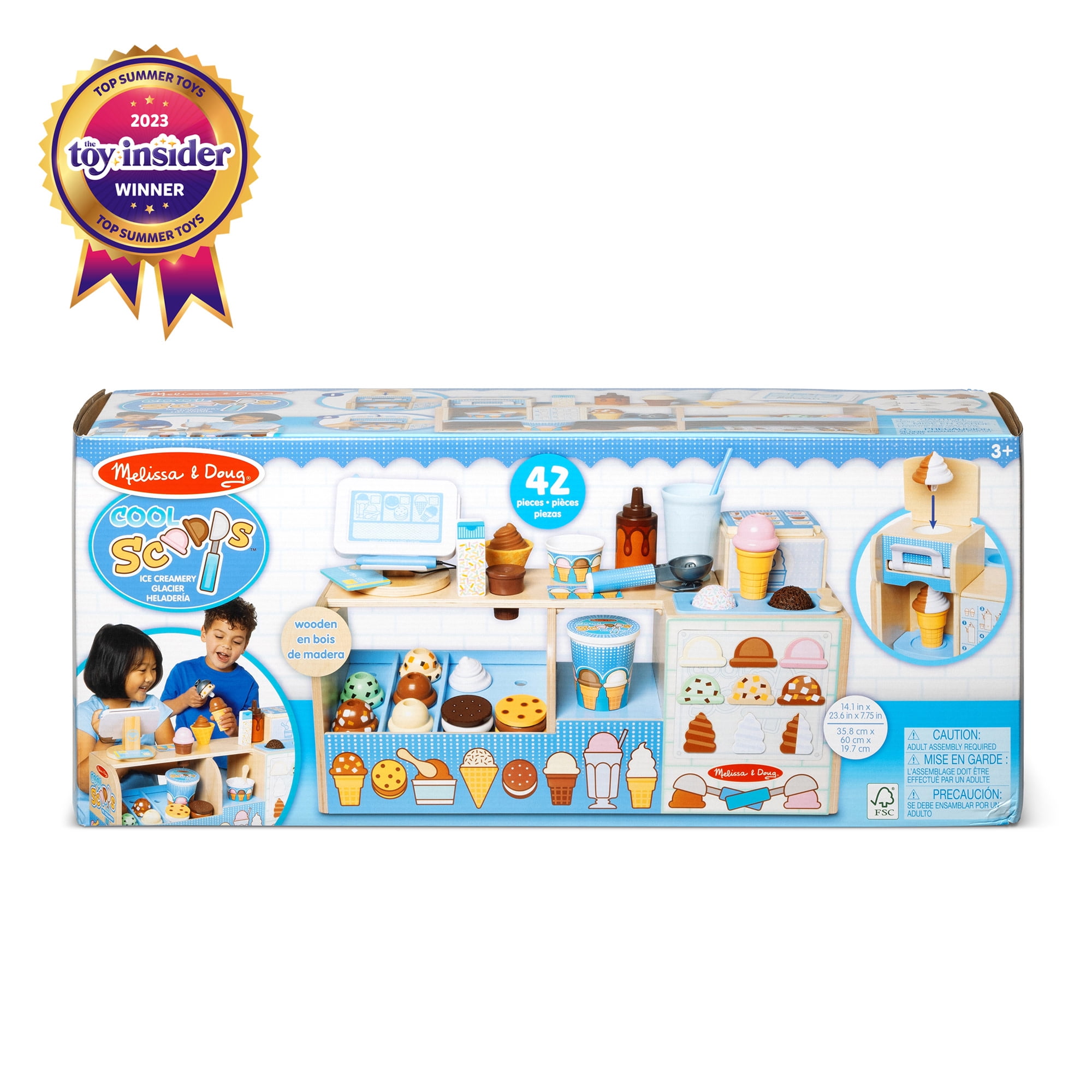 Melissa & Doug Cool Scoops Ice Creamery Wooden Play Counter with Pretend Food Set (15 in x 10 in x 8 in) emb42