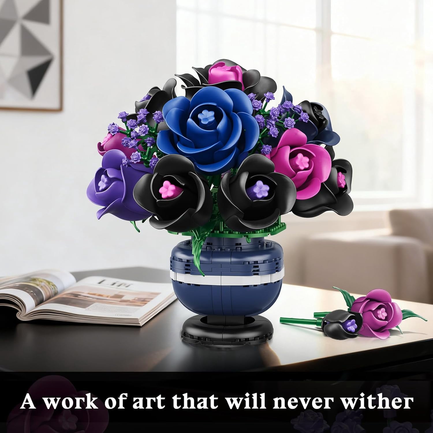 TERRAMUS Purple Rose Bouquet Building Set, Floral Construction Blocks for Home Decor (507 Pieces) 040r7
