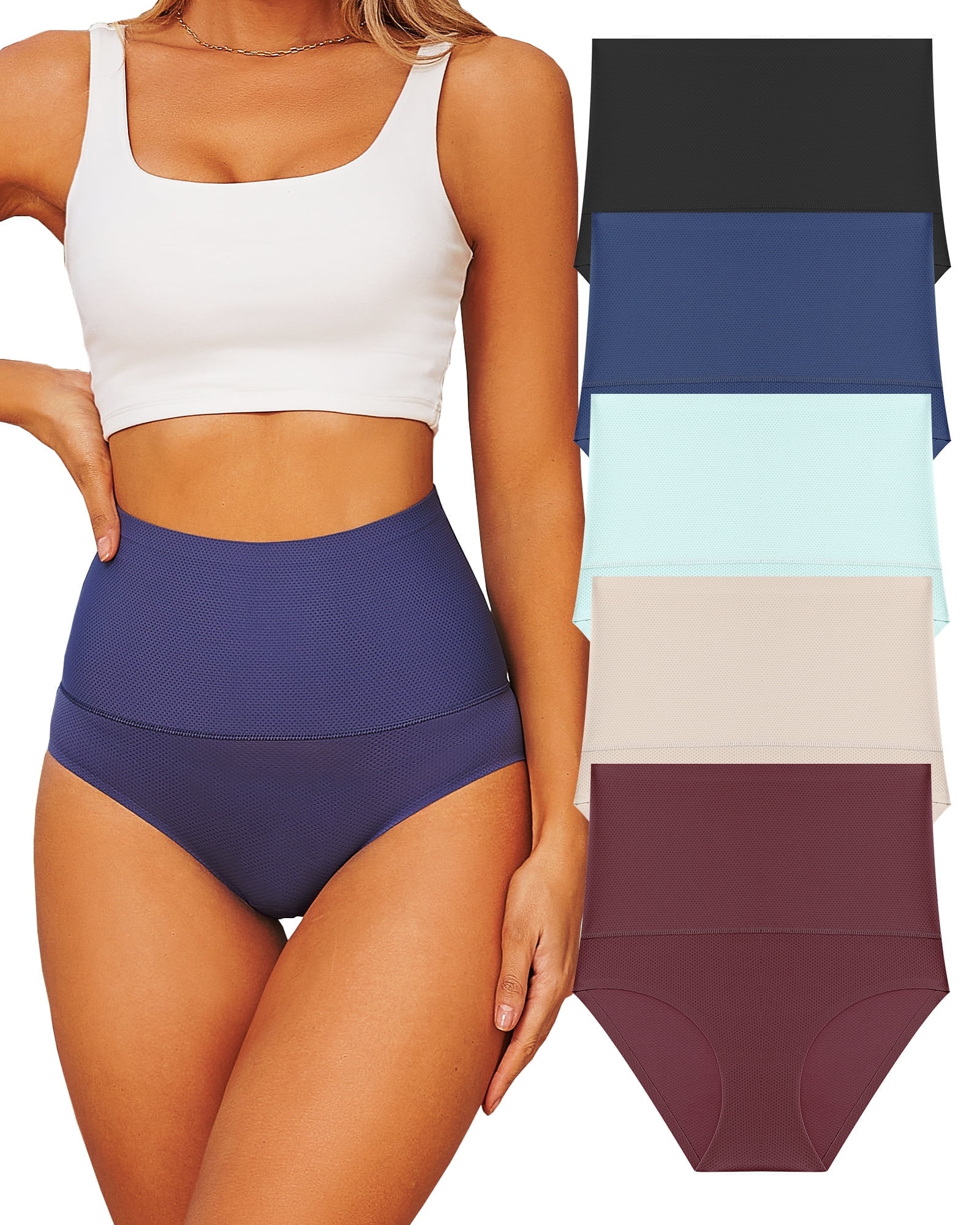 Finetoo High Waisted Tummy Control Shapewear Panties (5 Pack, S-XXL) ml7xt