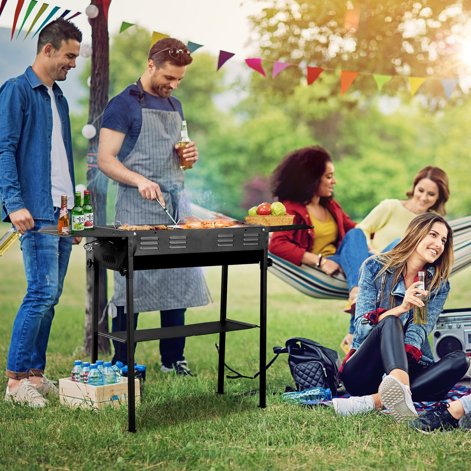 General Portable Charcoal Grill, Foldable Hibachi Barbecue Grill for Camping and Backyard (Black, 17 in x 11 in) iv7uf