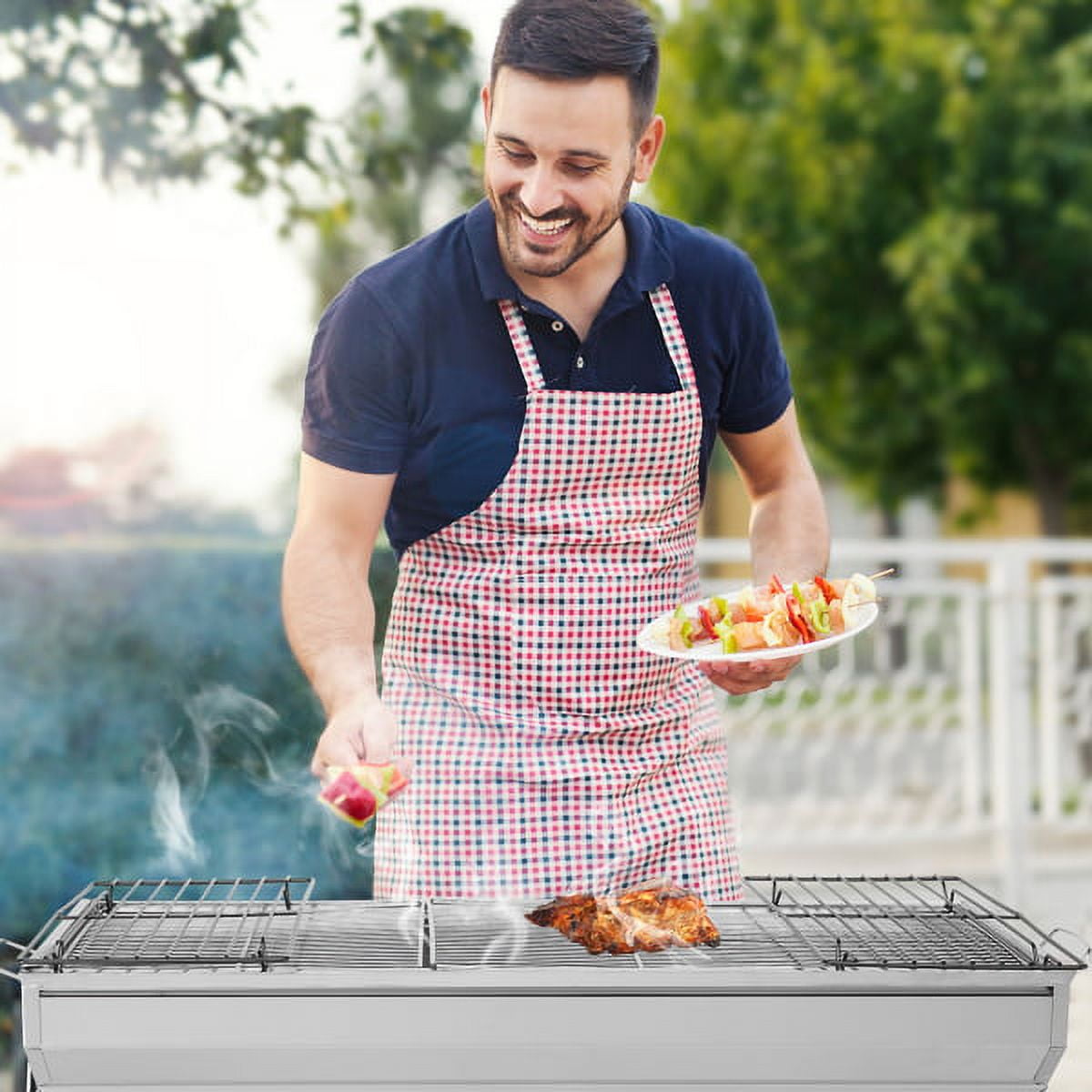 AsterOutdoor Portable Stainless Steel Grill, Lightweight Outdoor Camping BBQ Stove with Anti-Scald Handle (Silver, 15.7 in x 11.8 in) 9ky87