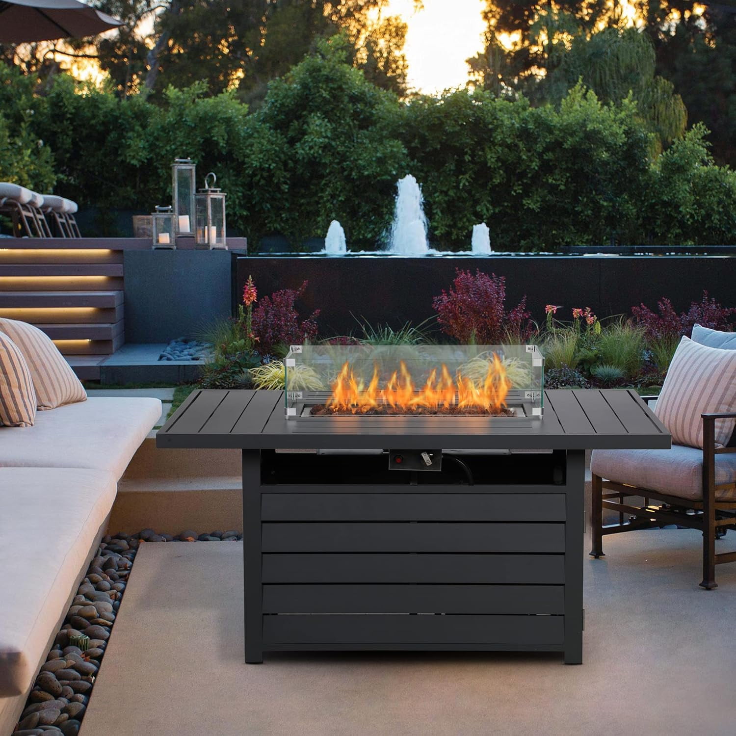 Cozy Home Rectangular Propane Fire Pit Table with 50,000 BTU Heat Output (Grey, 54.33 in x 31.89 in) sblyp