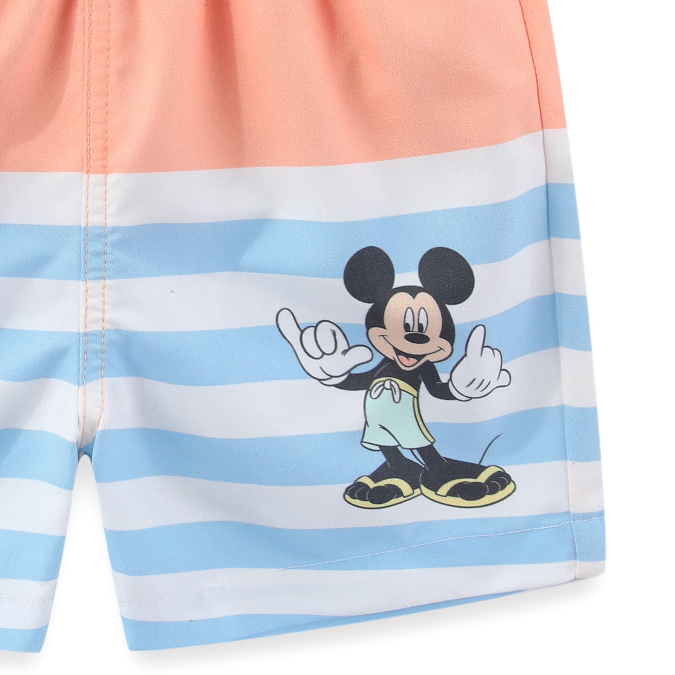 Disney Mickey Mouse UPF 50+ Rash Guard Swim Trunks and Sun Hat Set (Orange, 3M-24M) npph6