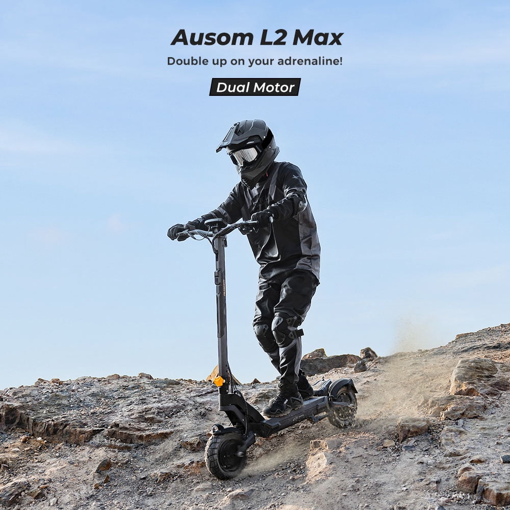 Ausom L2 Max Dual Motor Electric Scooter for Adults, Off-Road E-Scooter with Dual Suspension and Smart LCD Display (Grey, 287 lb Capacity) 1c7gi