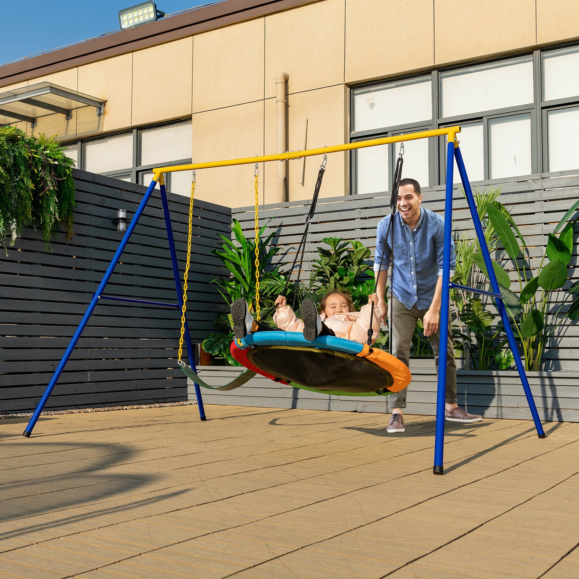 Gymax Heavy-Duty Metal Swing Frame Stand for Kids and Adults (Yellow, 660 lb Capacity) t2alr