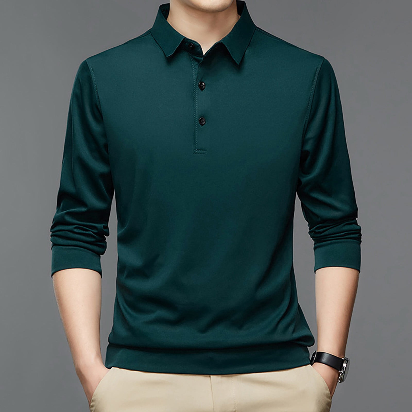 Ketyyh-chn99 Mens Gradient Print Polo Shirt Long Sleeve V Neck Slim Fit Casual Pullover (Green, 2XL) jvmkx