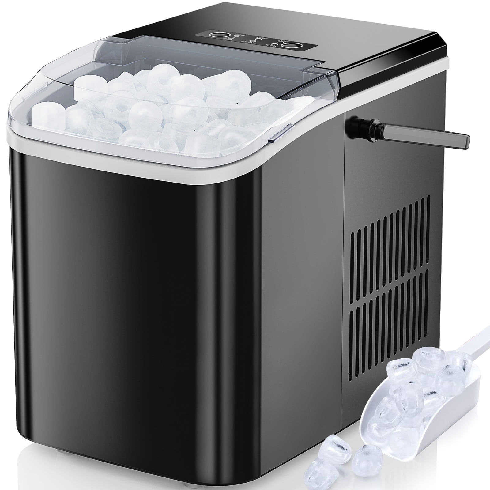 EDX Countertop Ice Maker, Portable Self-Cleaning Ice Machine with Handle and Scoop (Black, 26.5 lb Daily Capacity) w4hwj