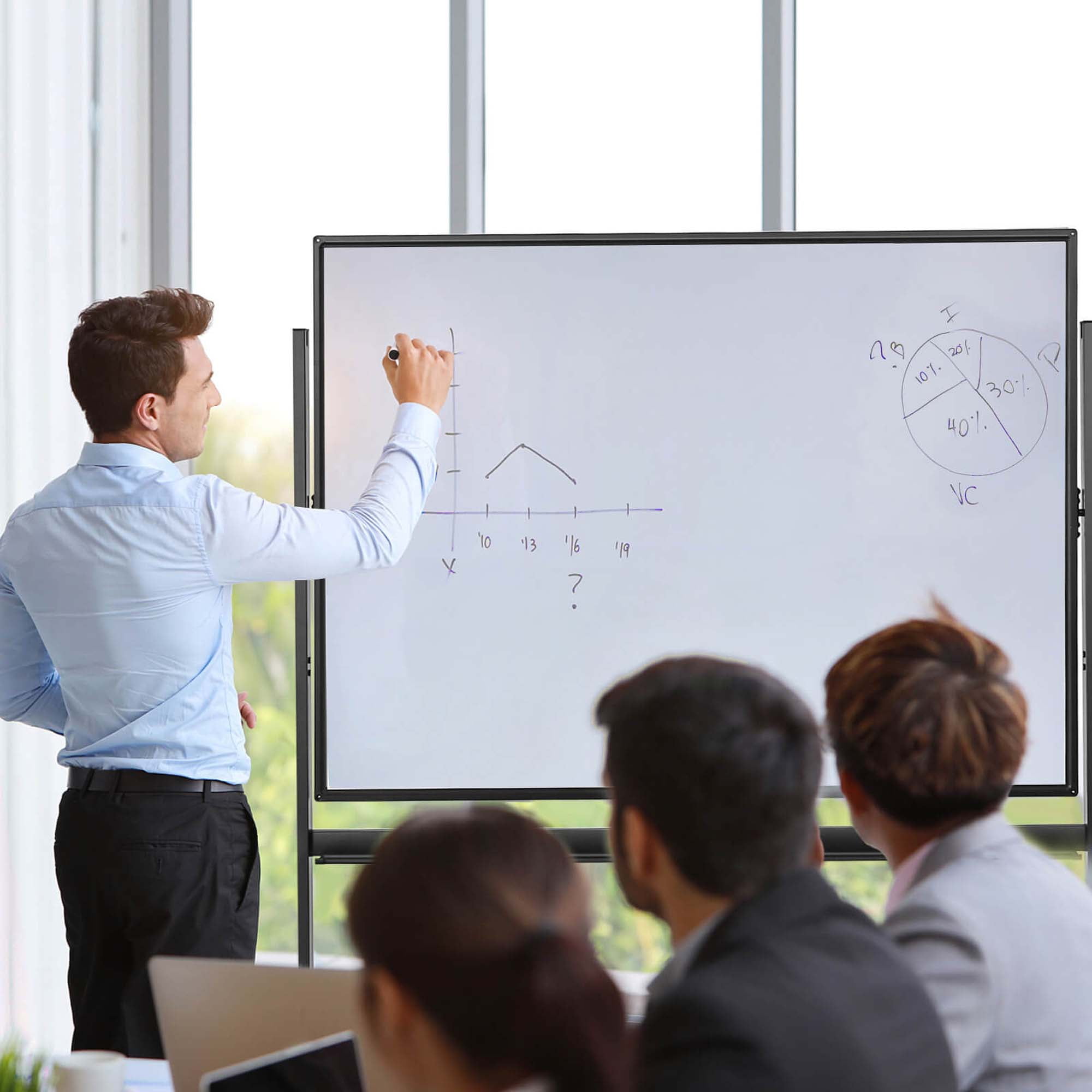 Costway Magnetic Double-Sided Reversible Whiteboard (White, 48 in x 36 in) 3m6us