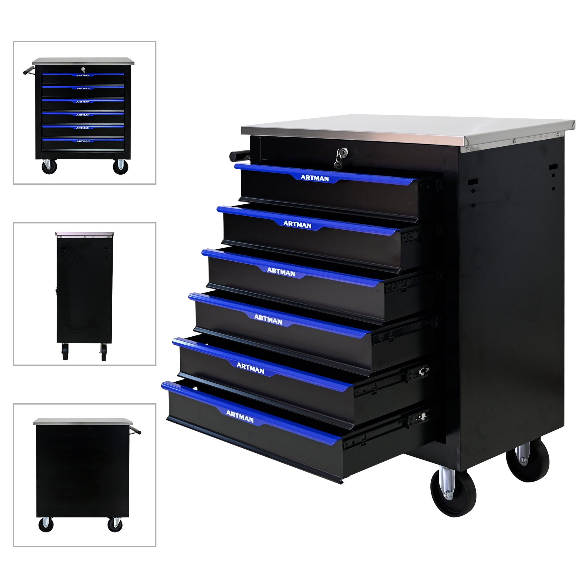 ARTMAN 6-Drawer Rolling Tool Storage Chest with Lockable Wheels (Blue, 1 Unit) rnldk