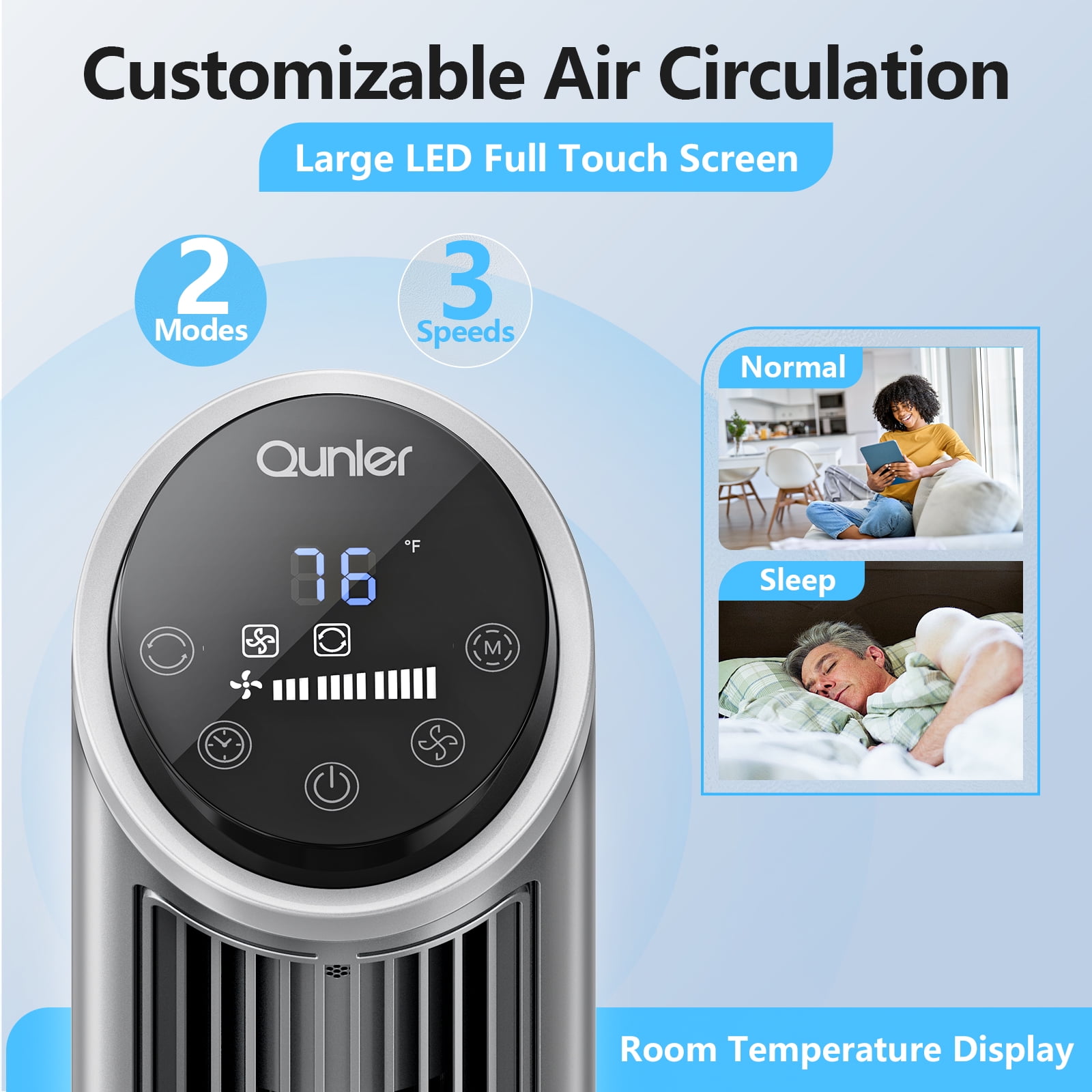 Qunler 40 in Oscillating Tower Fan with Remote Control, Ultra-Quiet Cooling Fan for Home and Office (Gray, 40 in) 6dgox