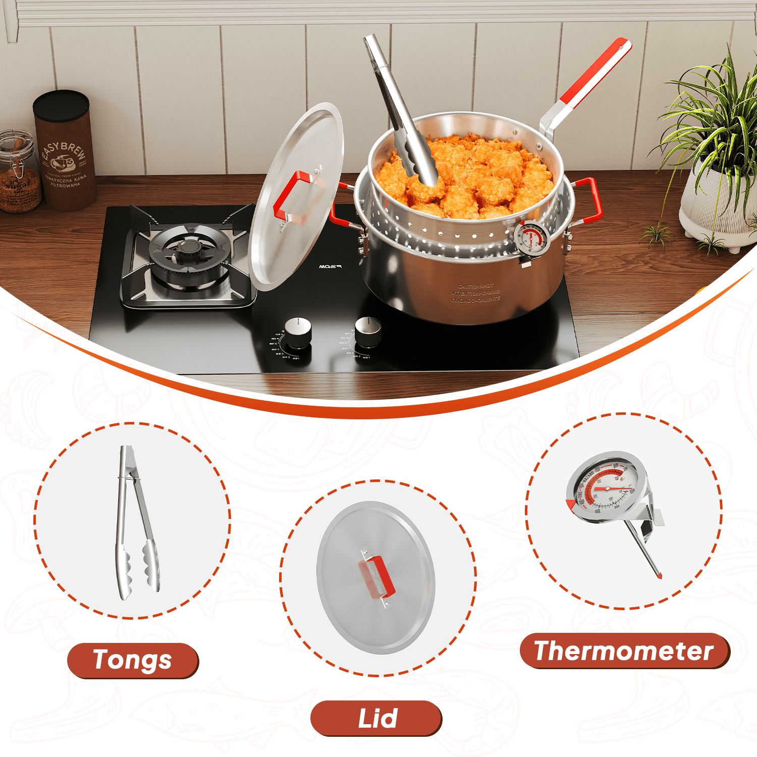 FURRYFECTION Aluminum Fish Fryer Pot with Basket and Lid (10 qt, Silver) pif2w
