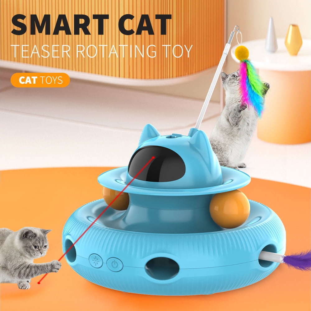 Cornmi 4-in-1 Interactive Cat Toy with Laser and Retractable Feather Wand (Blue, 1 Unit) l7f8q