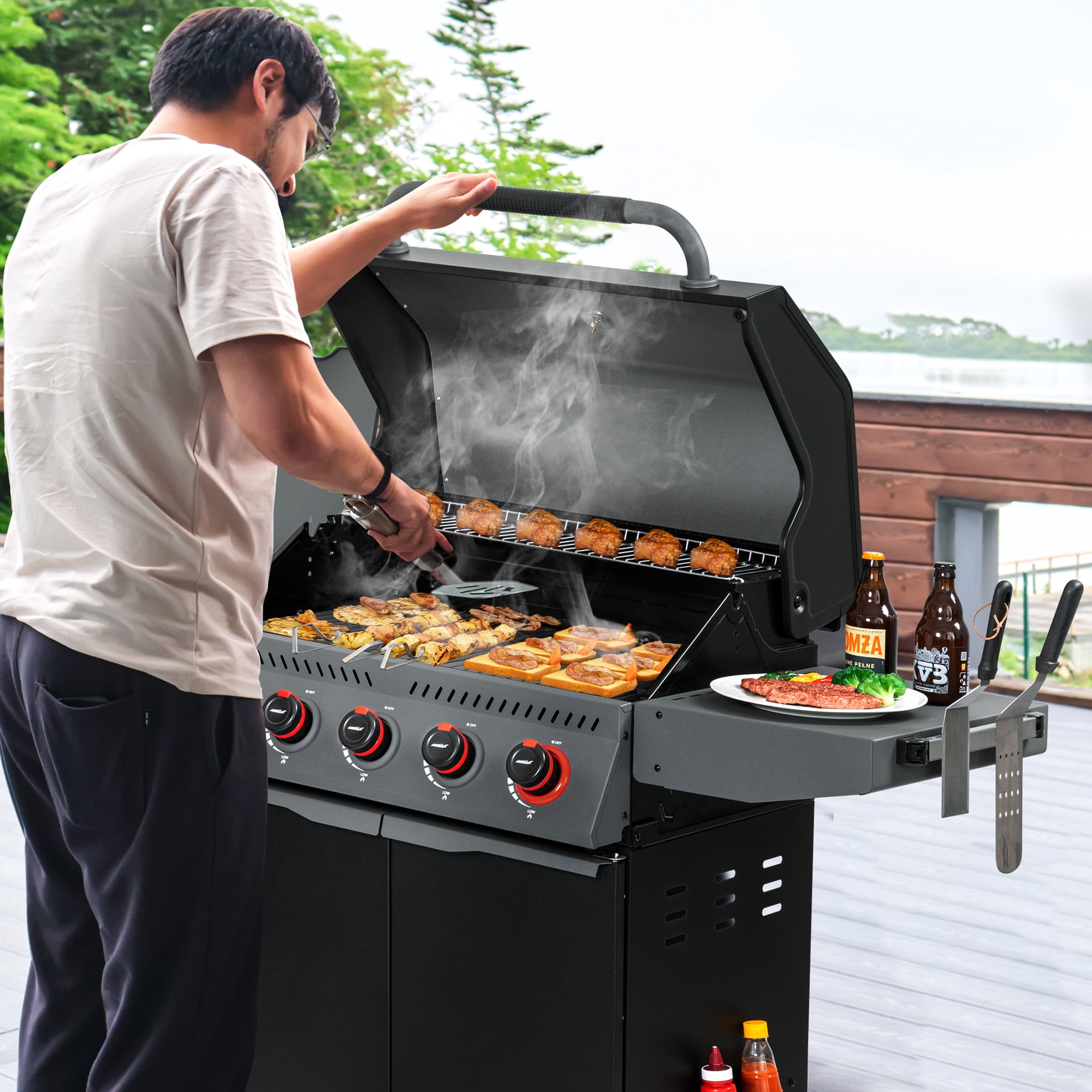 Royal Gourmet GA5407H 5-Burner Gas Grill with Sear Burner and Side Burner (Black, 645 sq in) n75si