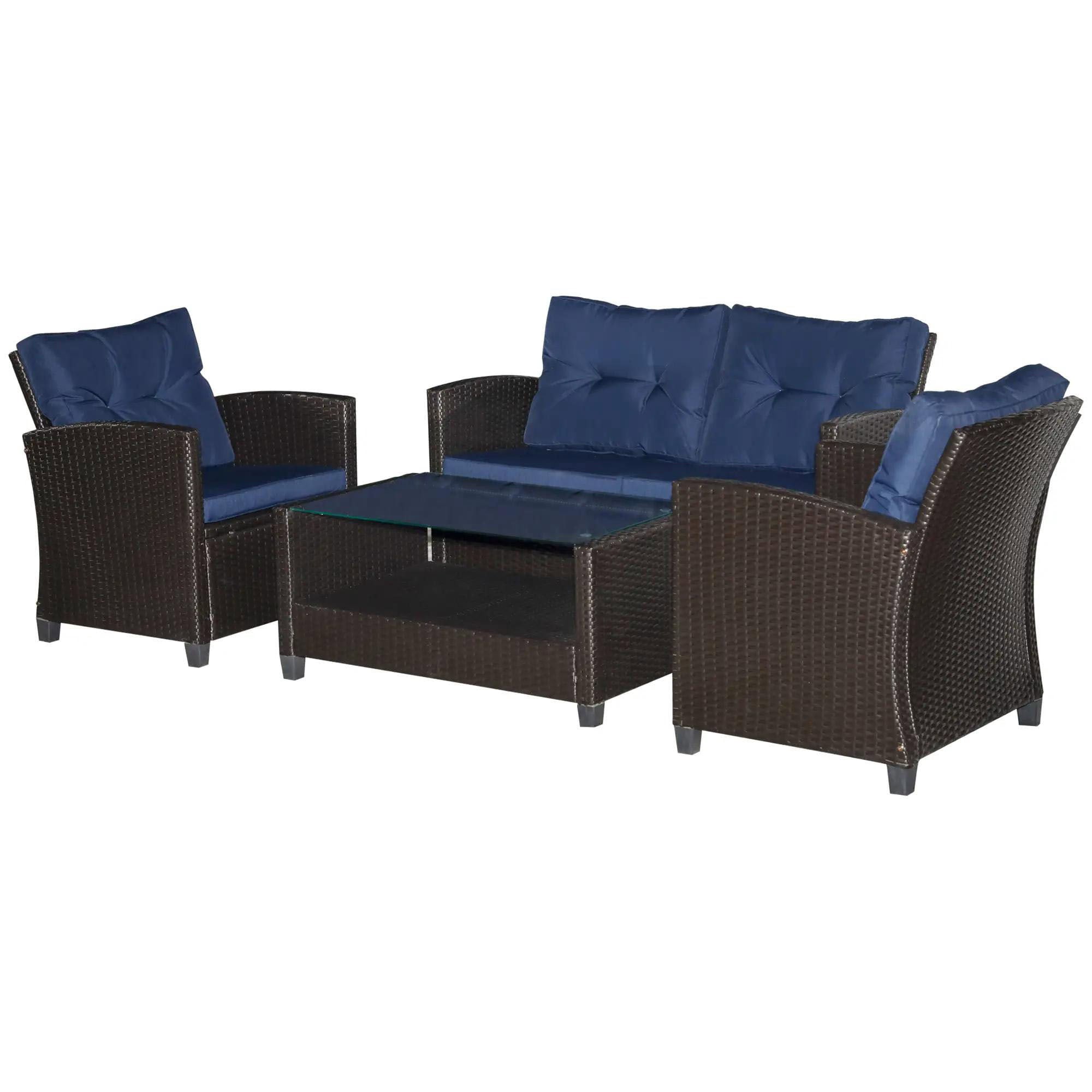 Resenkos 4-Piece Patio Furniture Set, Outdoor Sectional Sofa with Cushions (Blue, 4-Piece) rqcy2