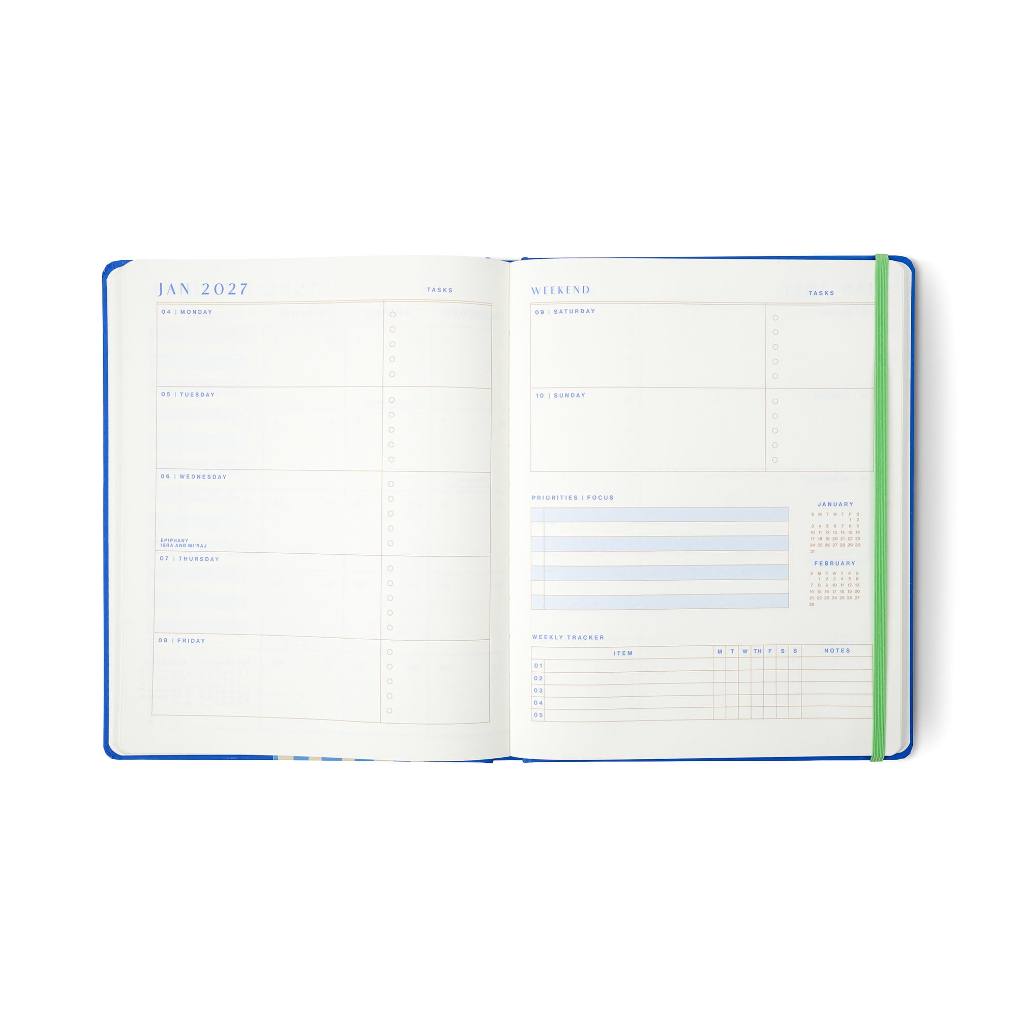 ThinkInk 15-Month Planner Weekly & Monthly Organizer Blue Flower Vase Design (8 in x 10 in) kg3qq