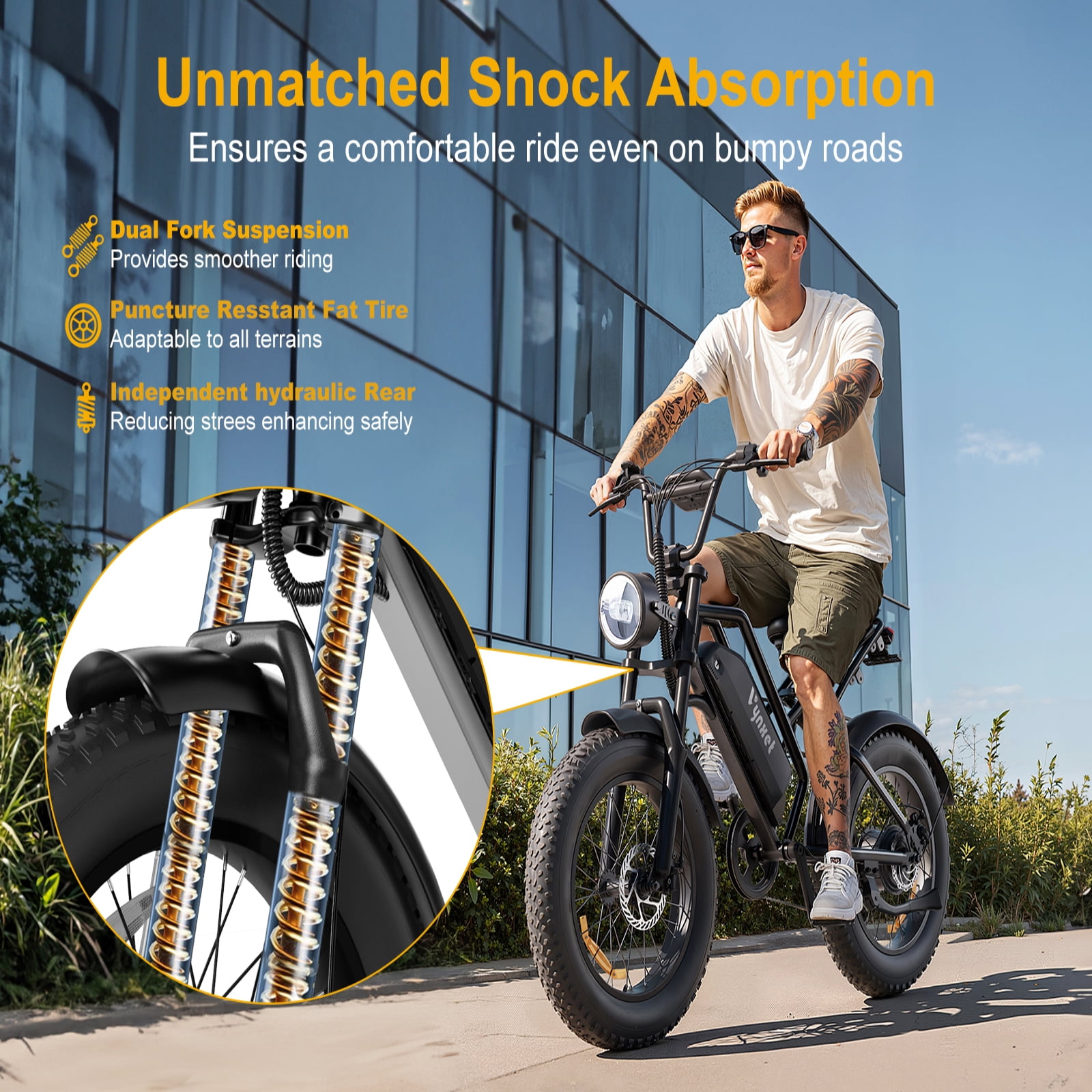Vynhet G50 Electric Bike, 1500W All-Terrain Fat Tire E-Bike, 32 MPH, 68 Mile Range (Black, 20 in x 4.0 in) 5vcrj