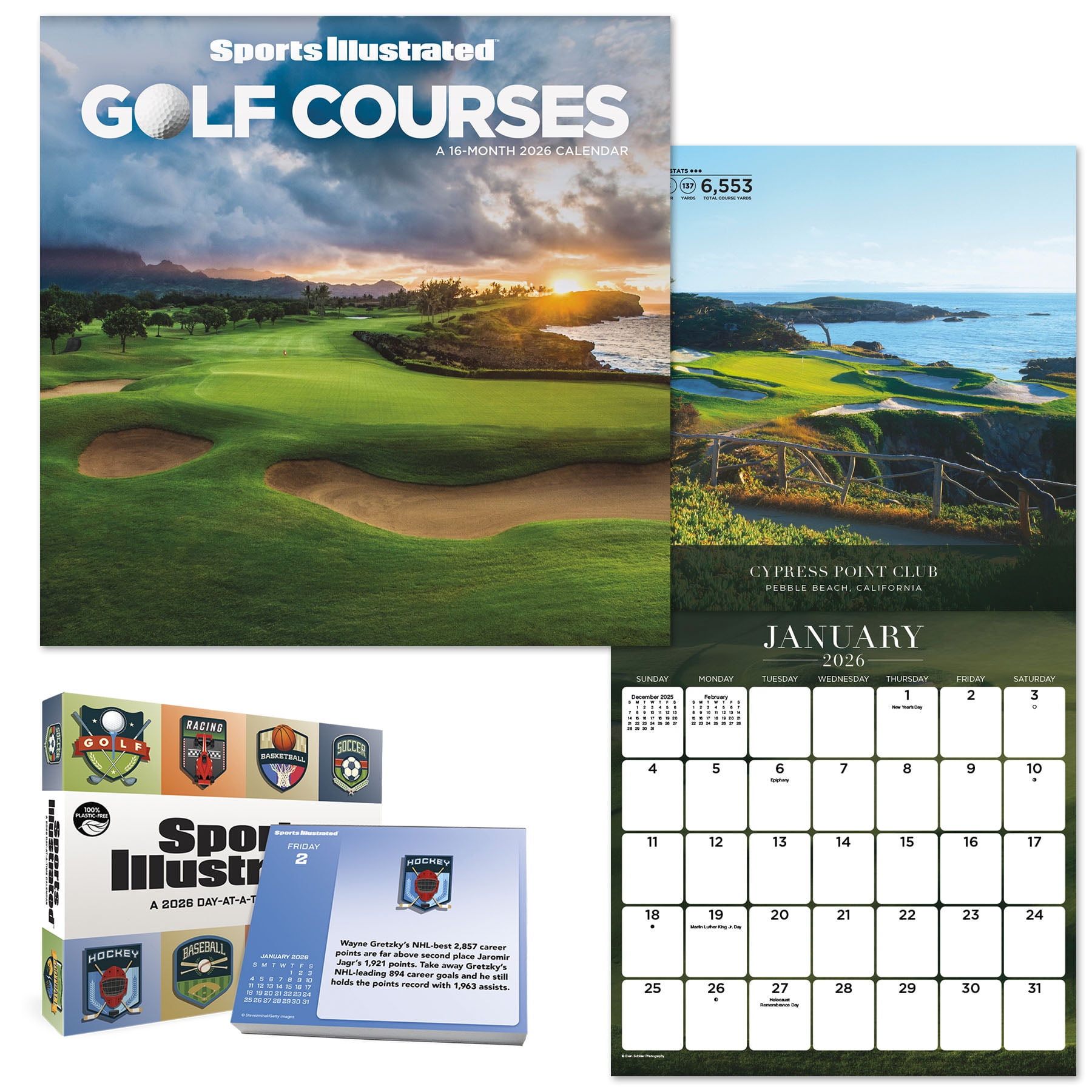 Trends International Sports Illustrated 2025 Wall Calendar and Daily Desk Box Calendar Set (12 in x 12 in, 5 in x 4.25 in x 1 in) b6ha9