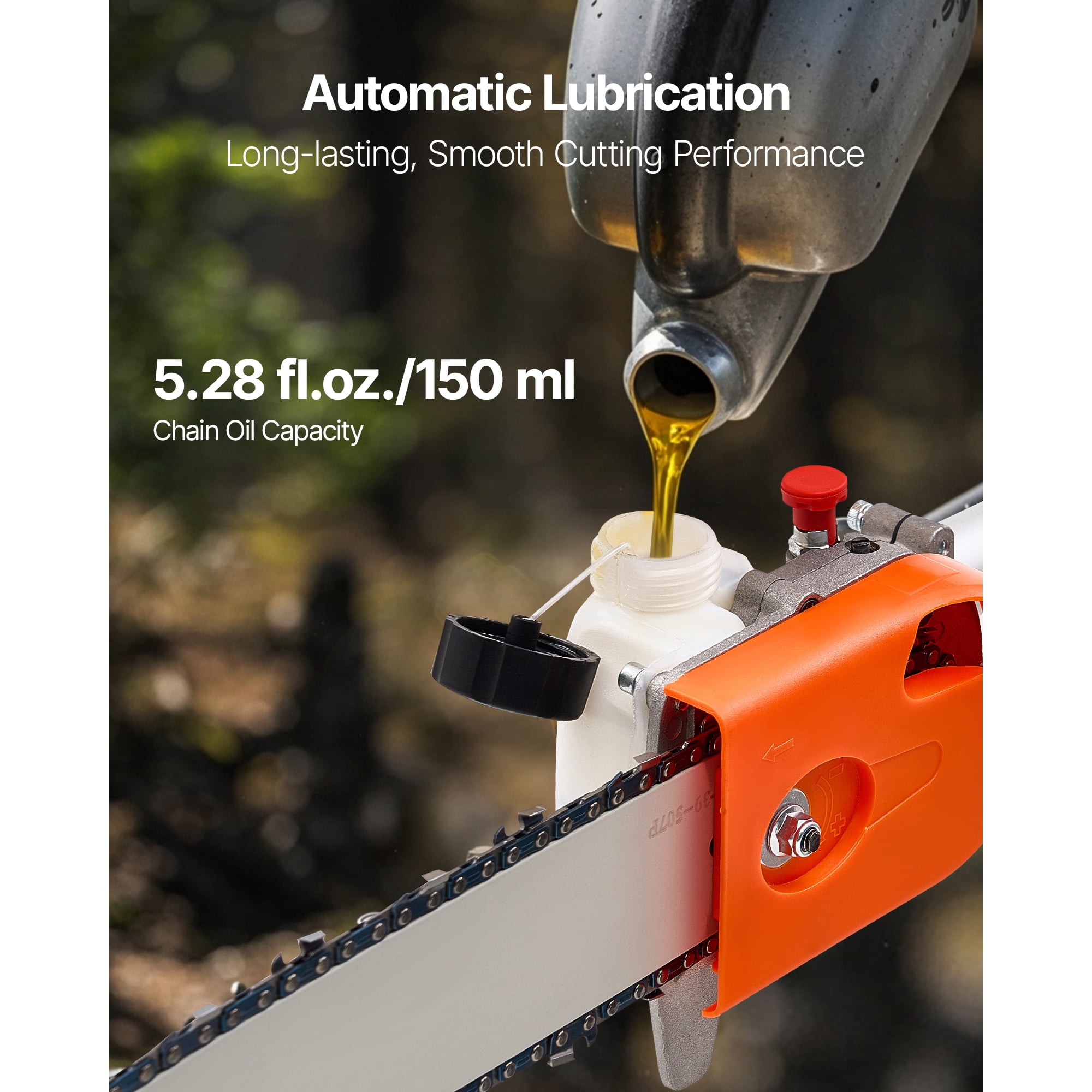 KFFKFF Gas-Powered Pole Saw, 43CC 2-Stroke Engine, 10-Inch Cutting Bar, Adjustable Head, Extendable Reach (Orange, 6.9 to 11.8 ft) g92w3