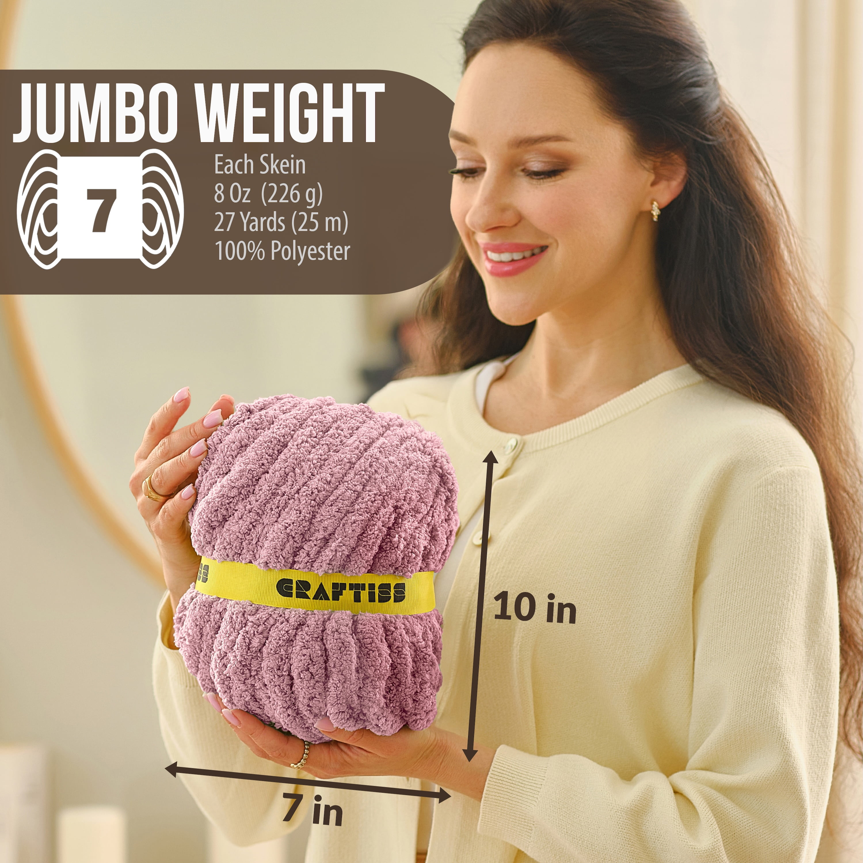 Craftiss Chunky Chenille Yarn for Crochet (Dusty Pink, 8 Rolls, 8 oz per Skein) 6kk2k