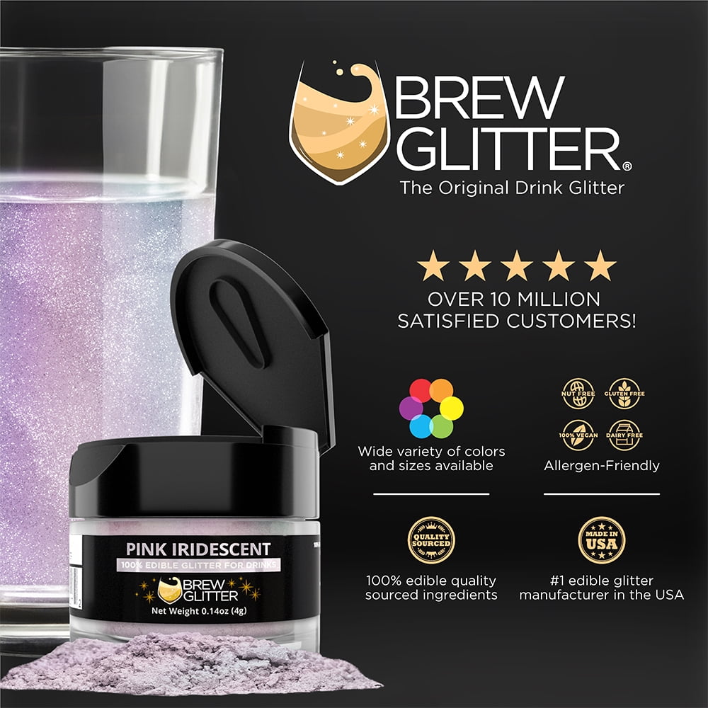 Brew Glitter Edible Drink Glitter for Cocktails and Beverages (Pink Iridescent, 0.14 oz) 70w27