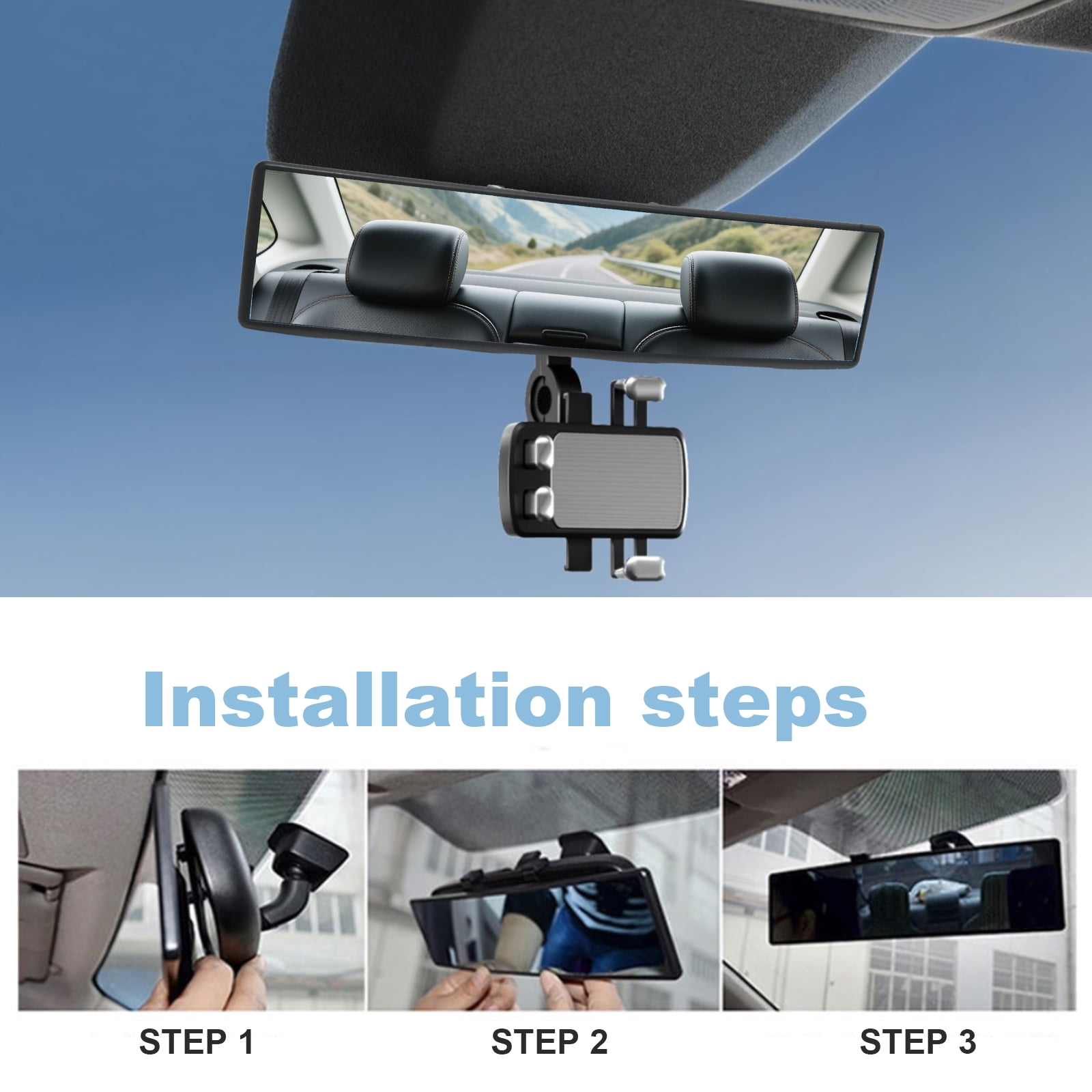 Anxingo Clip On Wide Angle Rear View Mirror, Anti-Glare Interior Mirror for Cars and SUVs (Blue, 11.8 x 2.8 in) 3pqhv