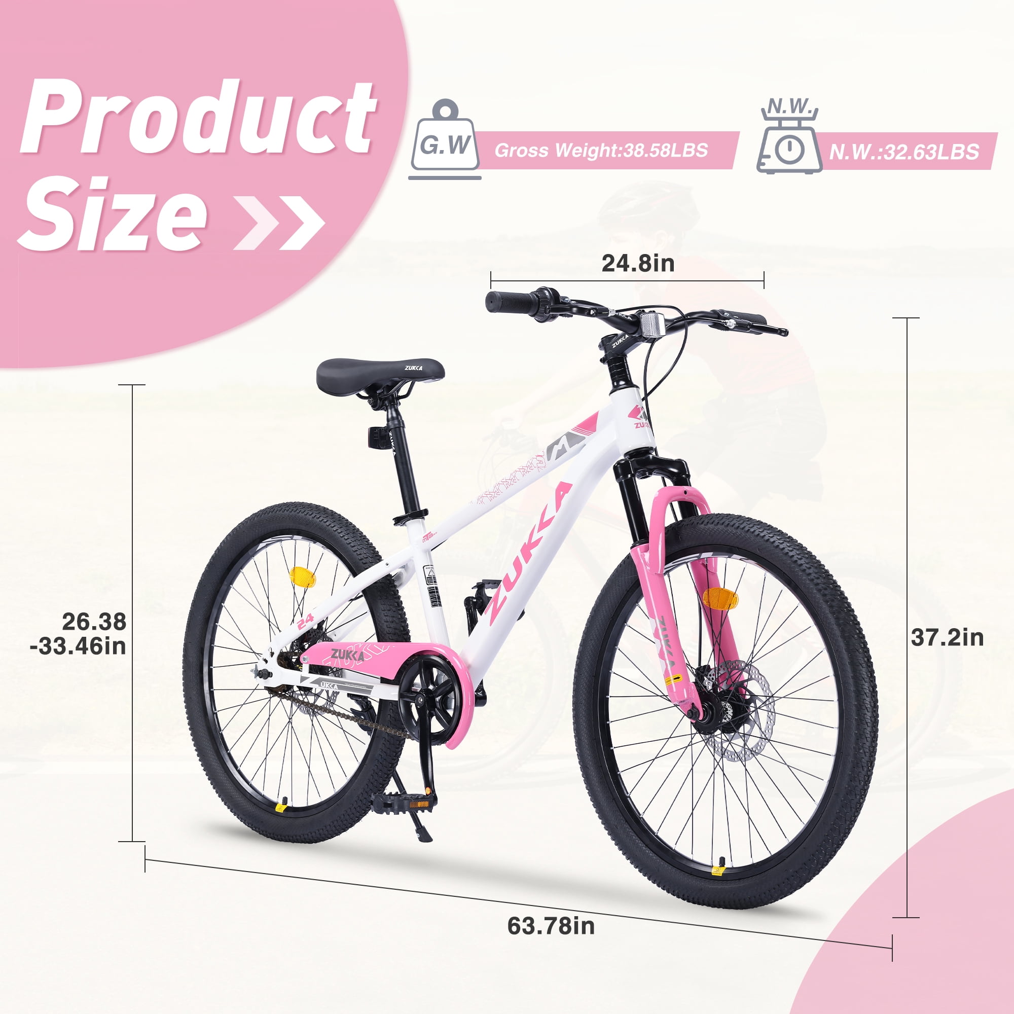 Holaki 24-inch Kids Mountain Bike with Suspension Fork and Double Disc Brakes (White, 24 in) 2mtkq