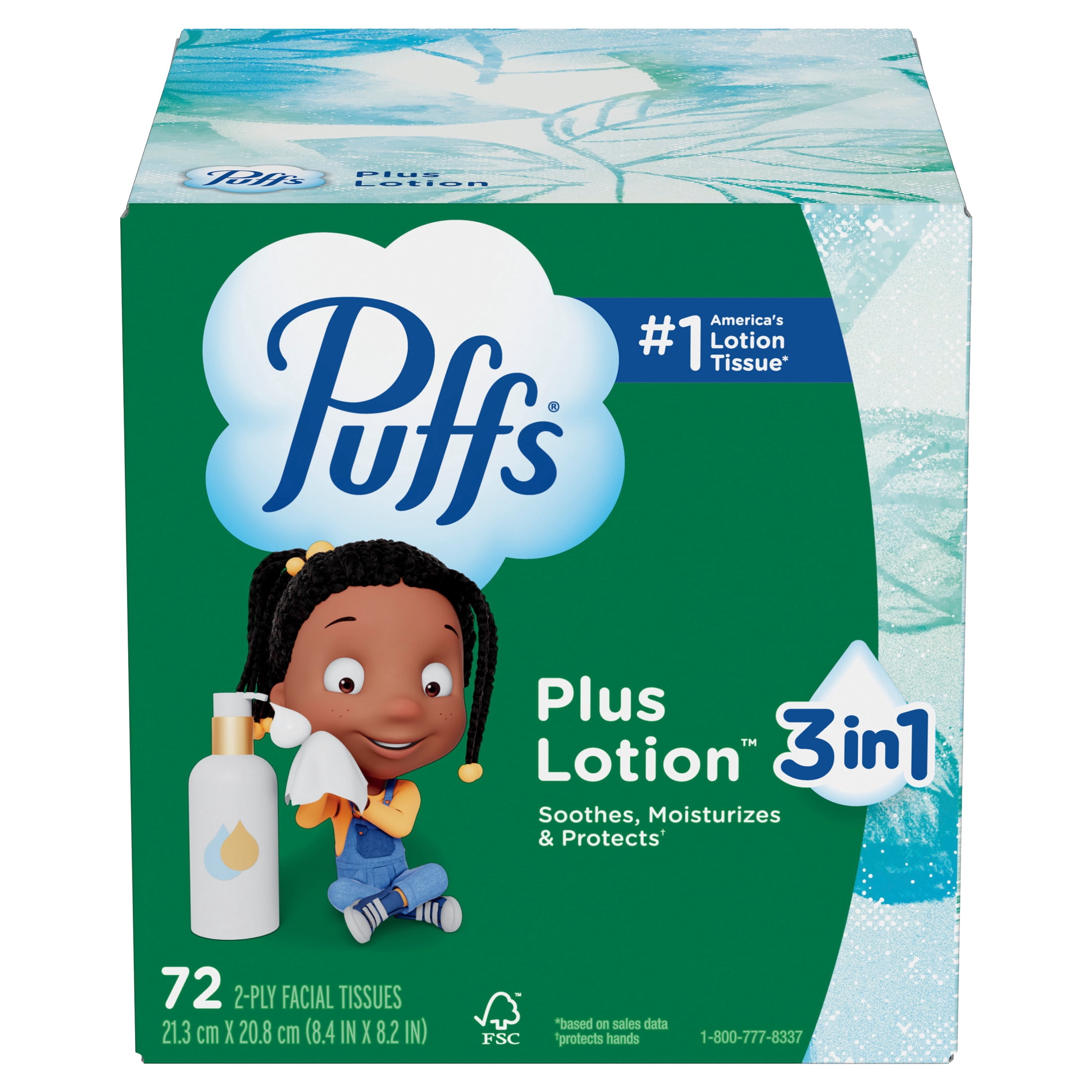Puffs Plus Lotion Facial Tissue, Soothing 2-Ply Paper Tissues (1 Mega Cube, 72 Count) dlcsa