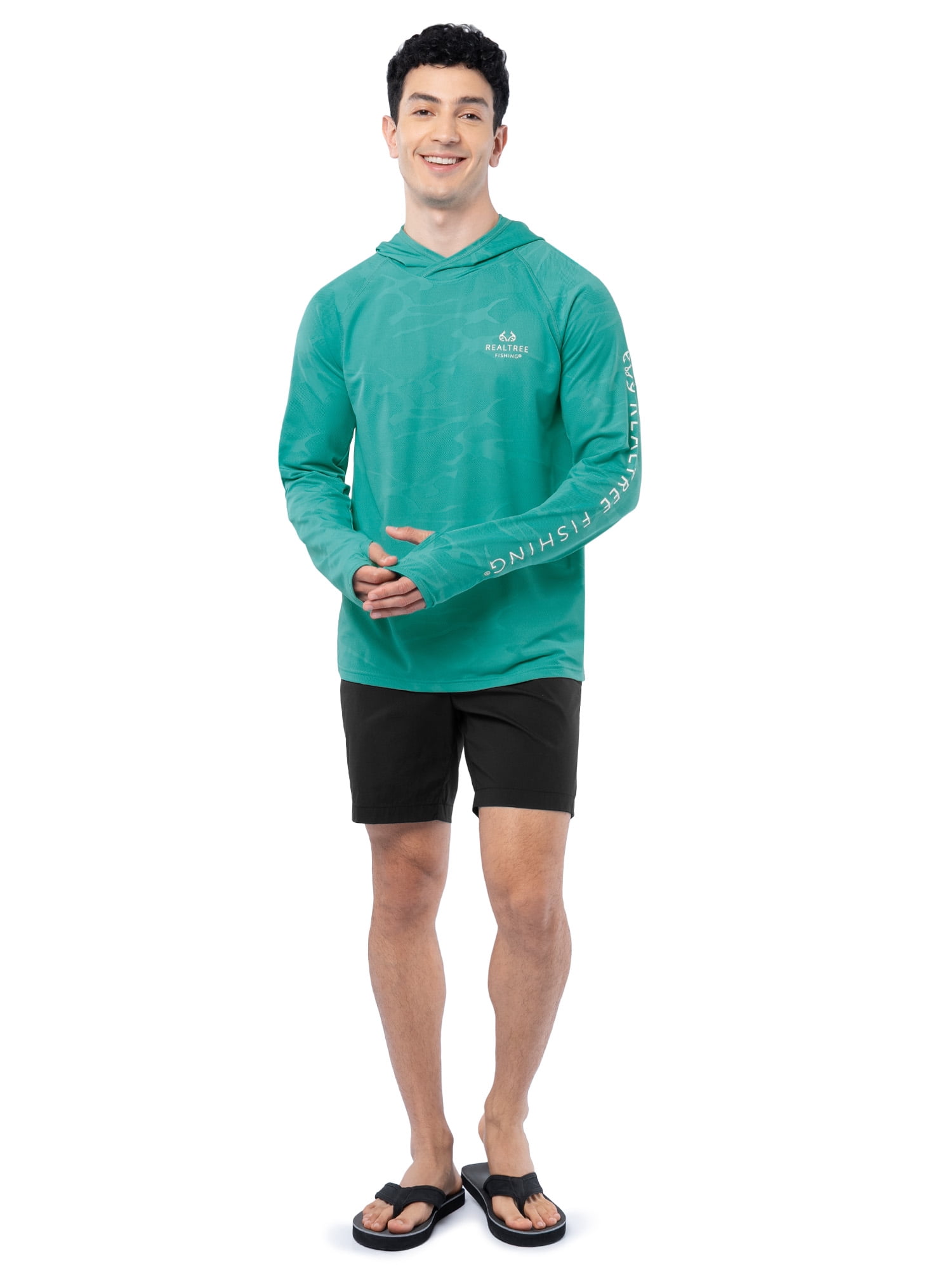 Realtree Men’s Fishing Performance Long Sleeve Hooded Shirt with Thumb Holes (Green, S) 3x86e