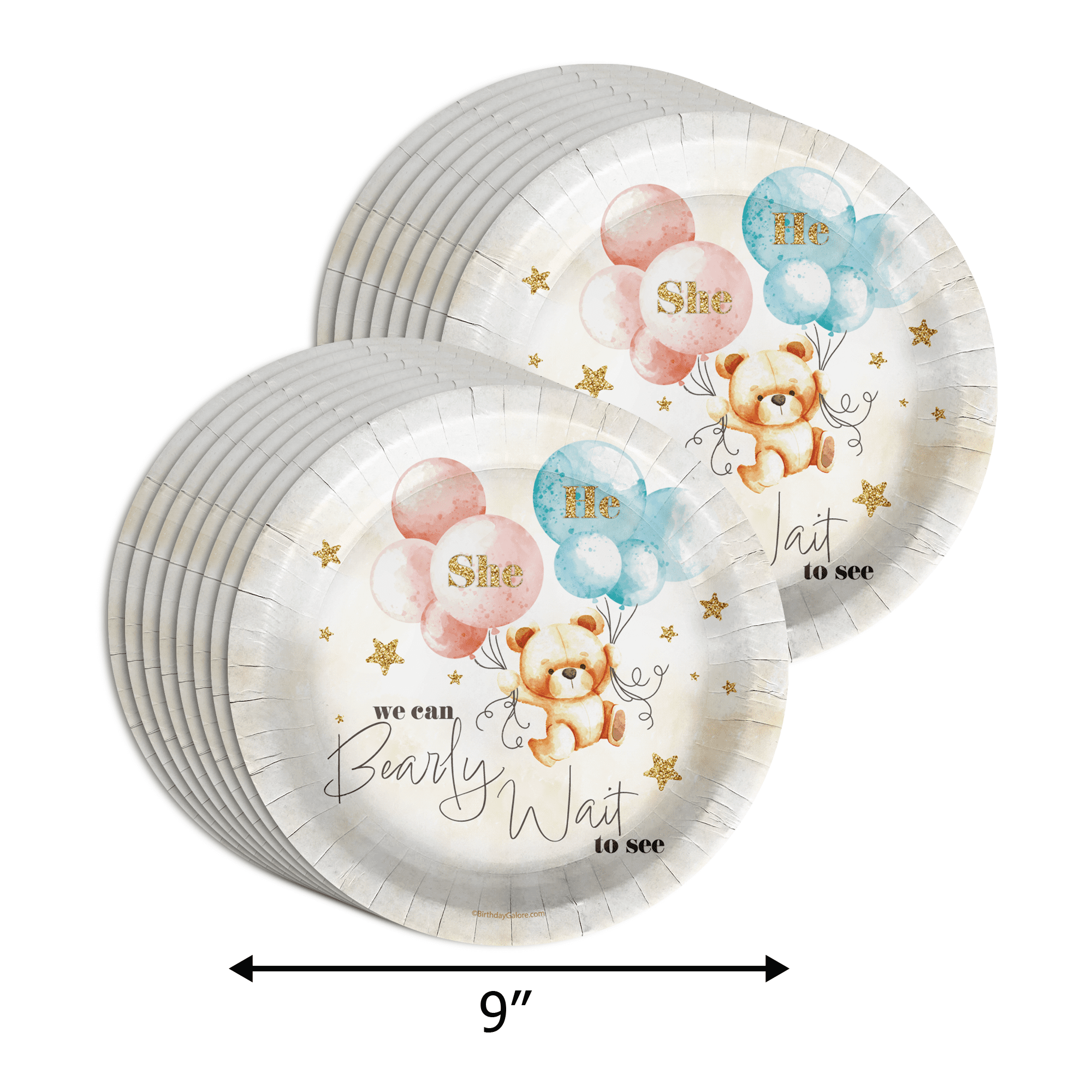 Birthday Galore Teddy Bear Gender Reveal Party Supplies (64 Piece Tableware Set, Serves 16) 1id5c